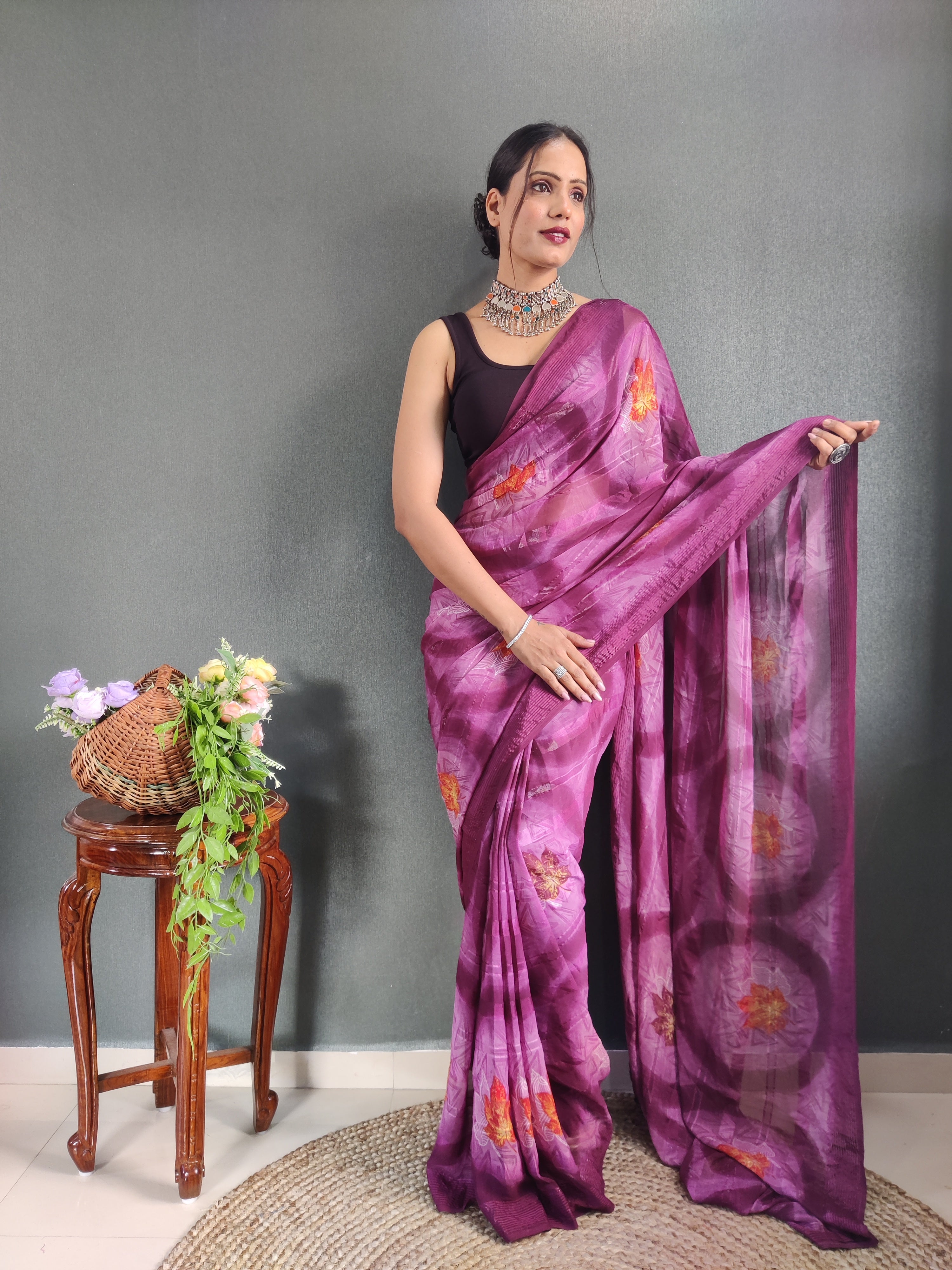 One Minute Ready to Wear New Classic Design Pink Saree Divashree