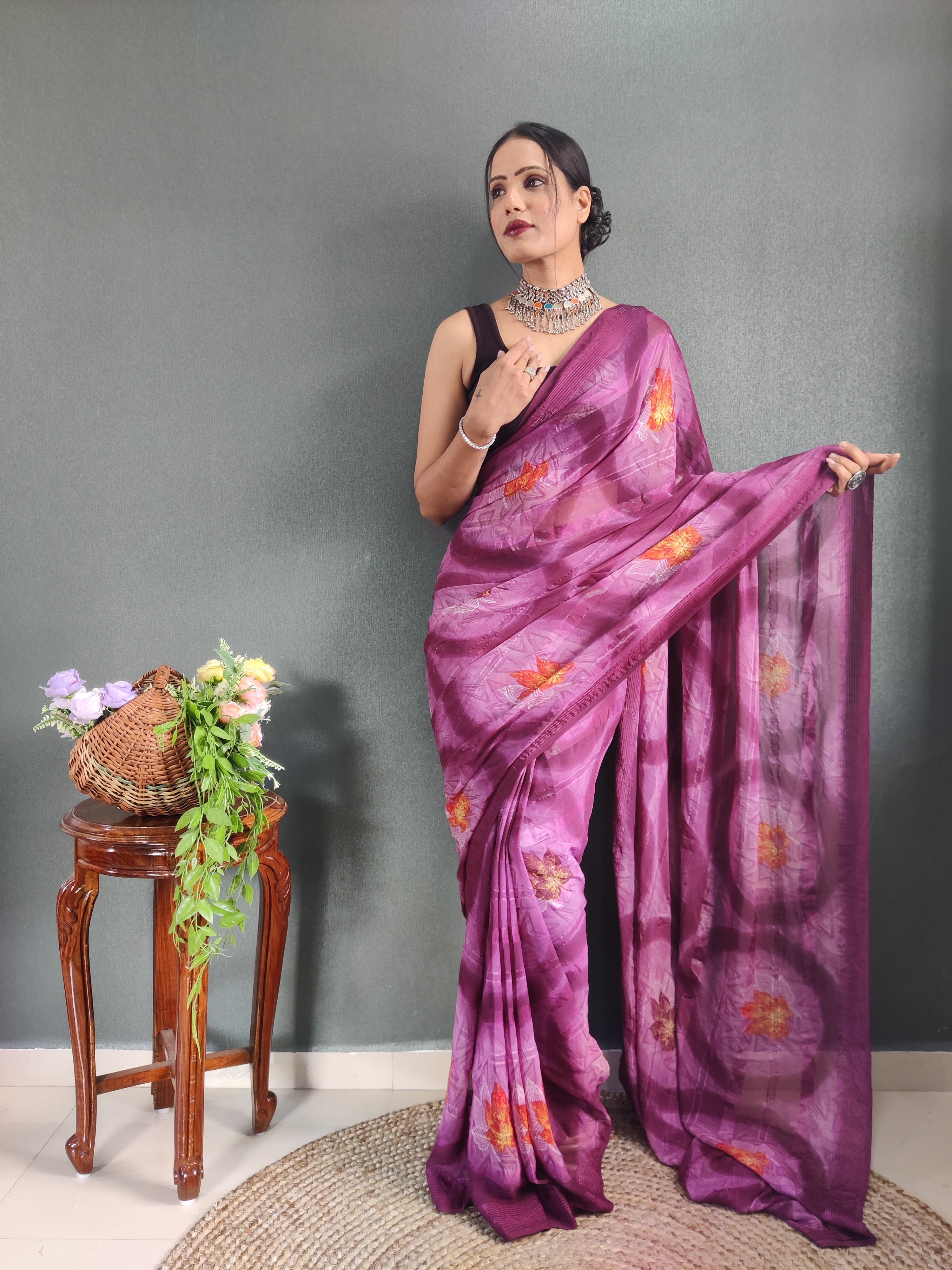 One Minute Ready to Wear New Classic Design Pink Saree Divashree