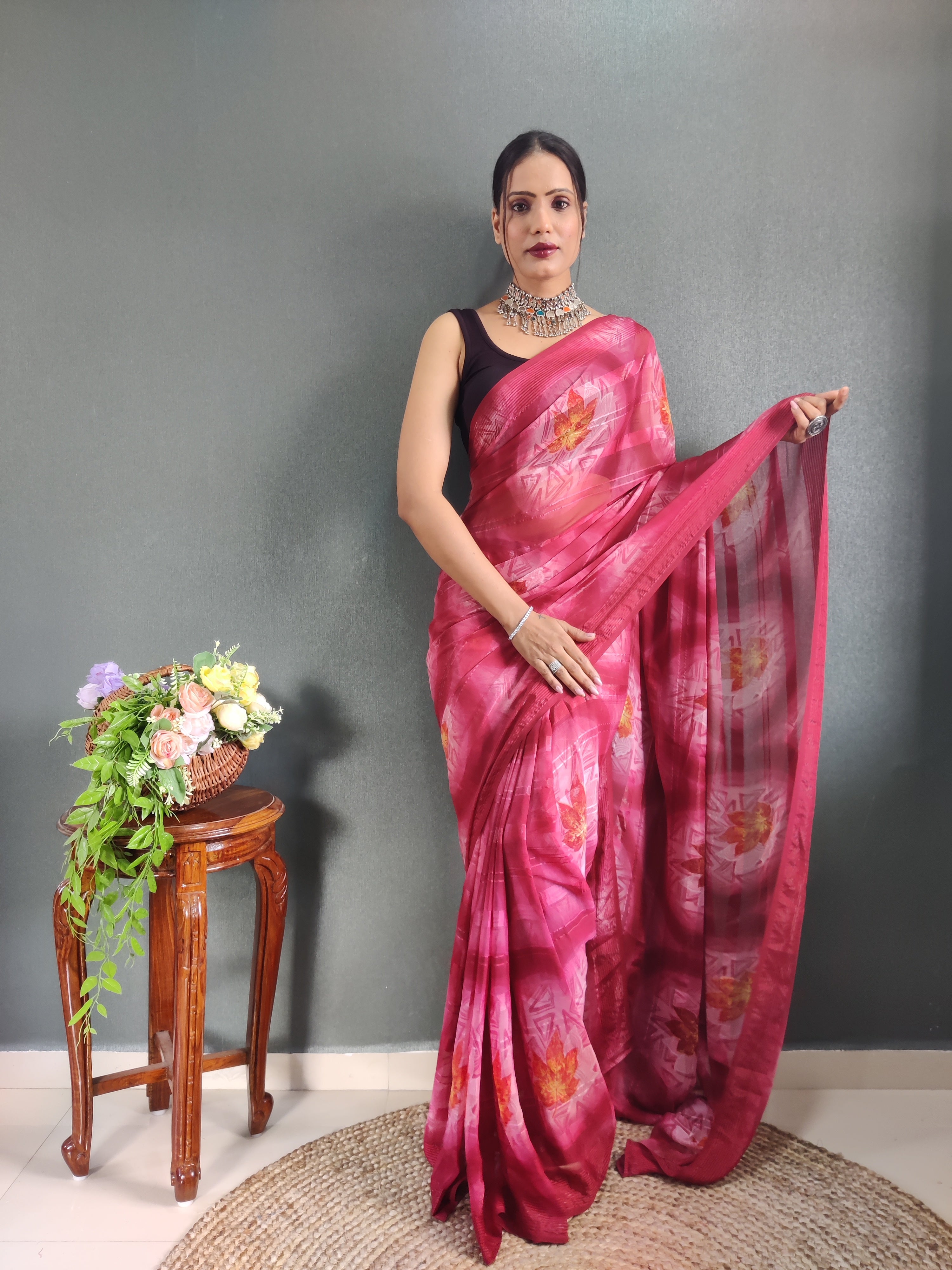 One Minute Ready to Wear New Classic Design Red Saree Divashree