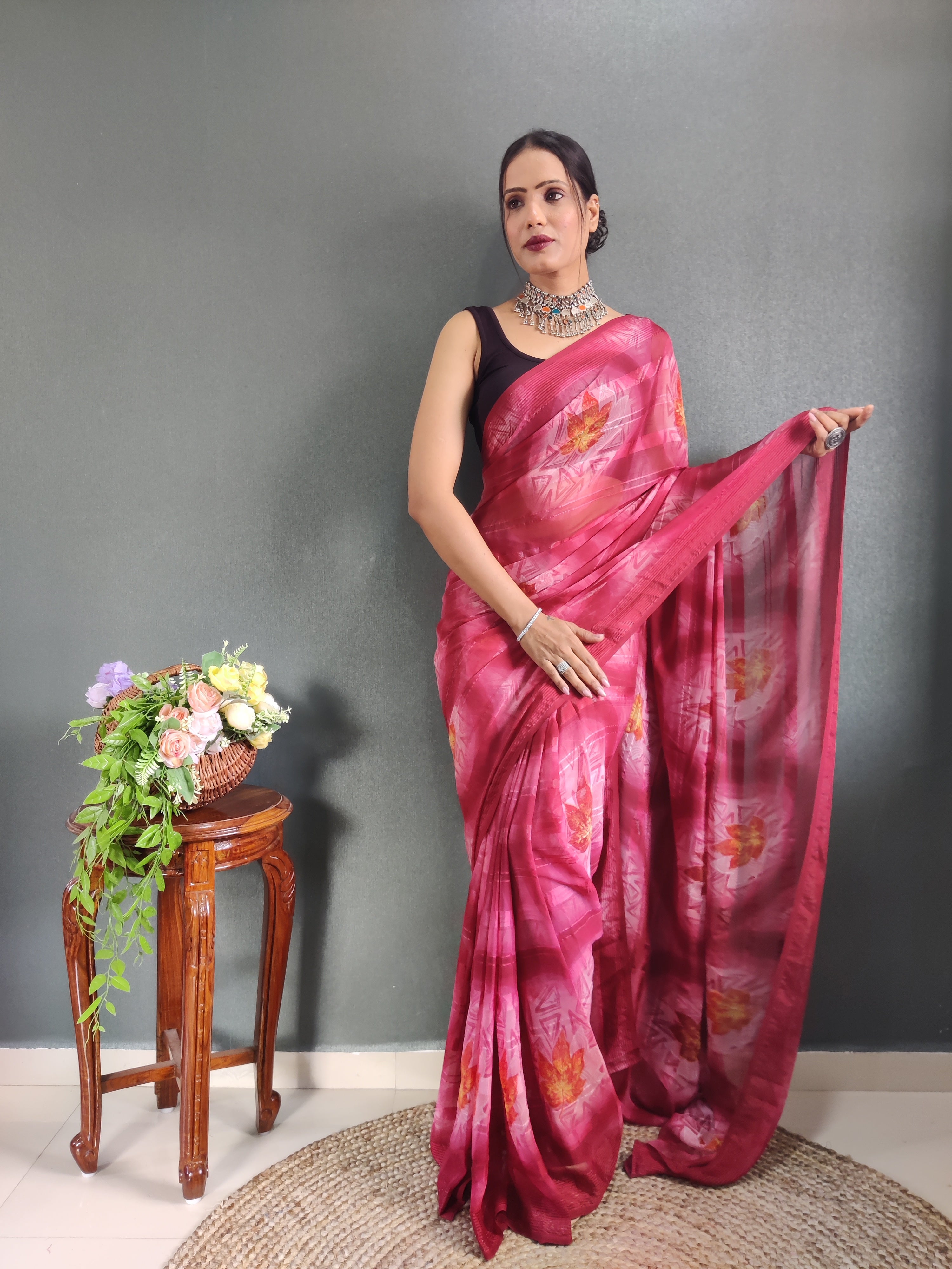 One Minute Ready to Wear New Classic Design Red Saree Divashree