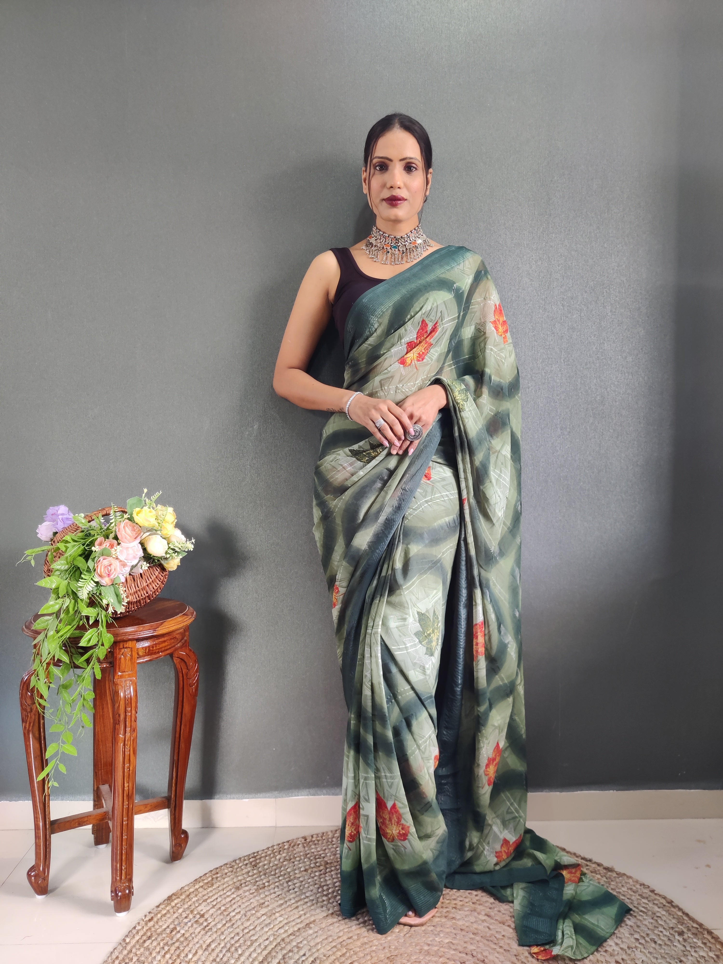 One Minute Ready to Wear New Classic Design Mahendi Saree Divashree