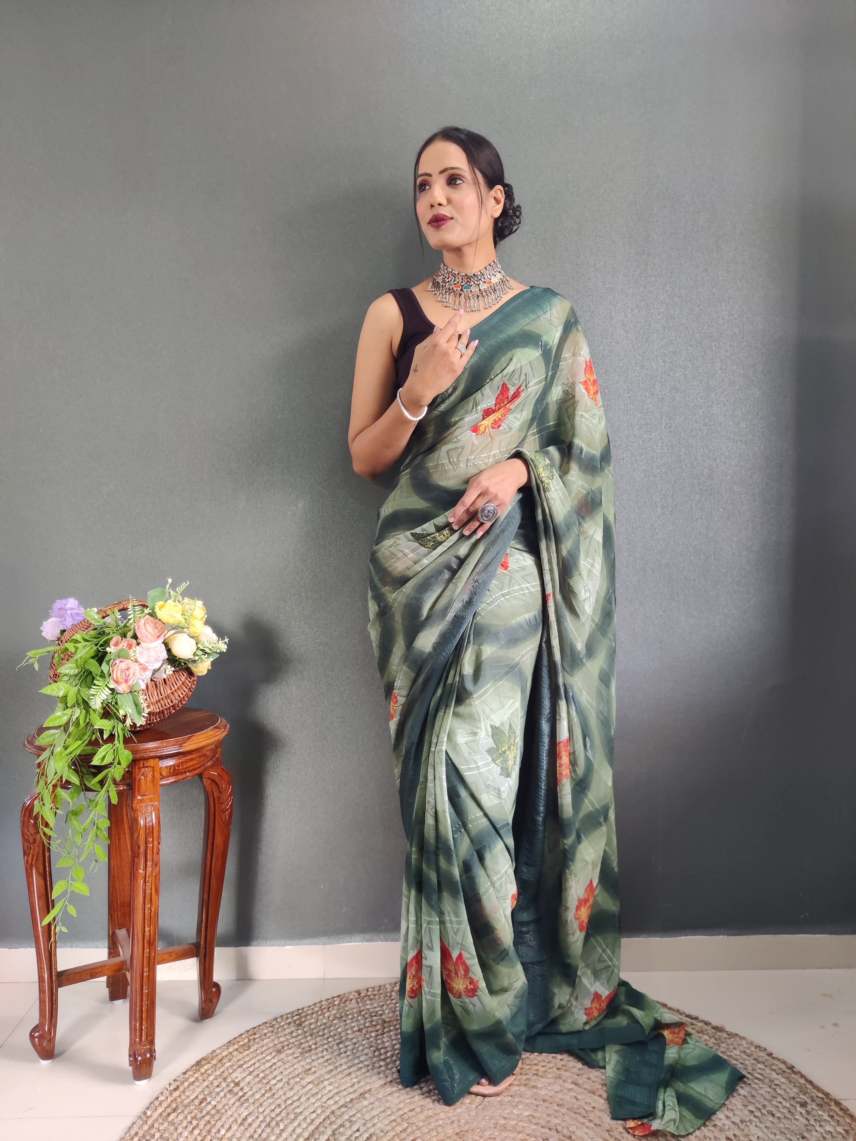 One Minute Ready to Wear New Classic Design Mahendi Saree Divashree