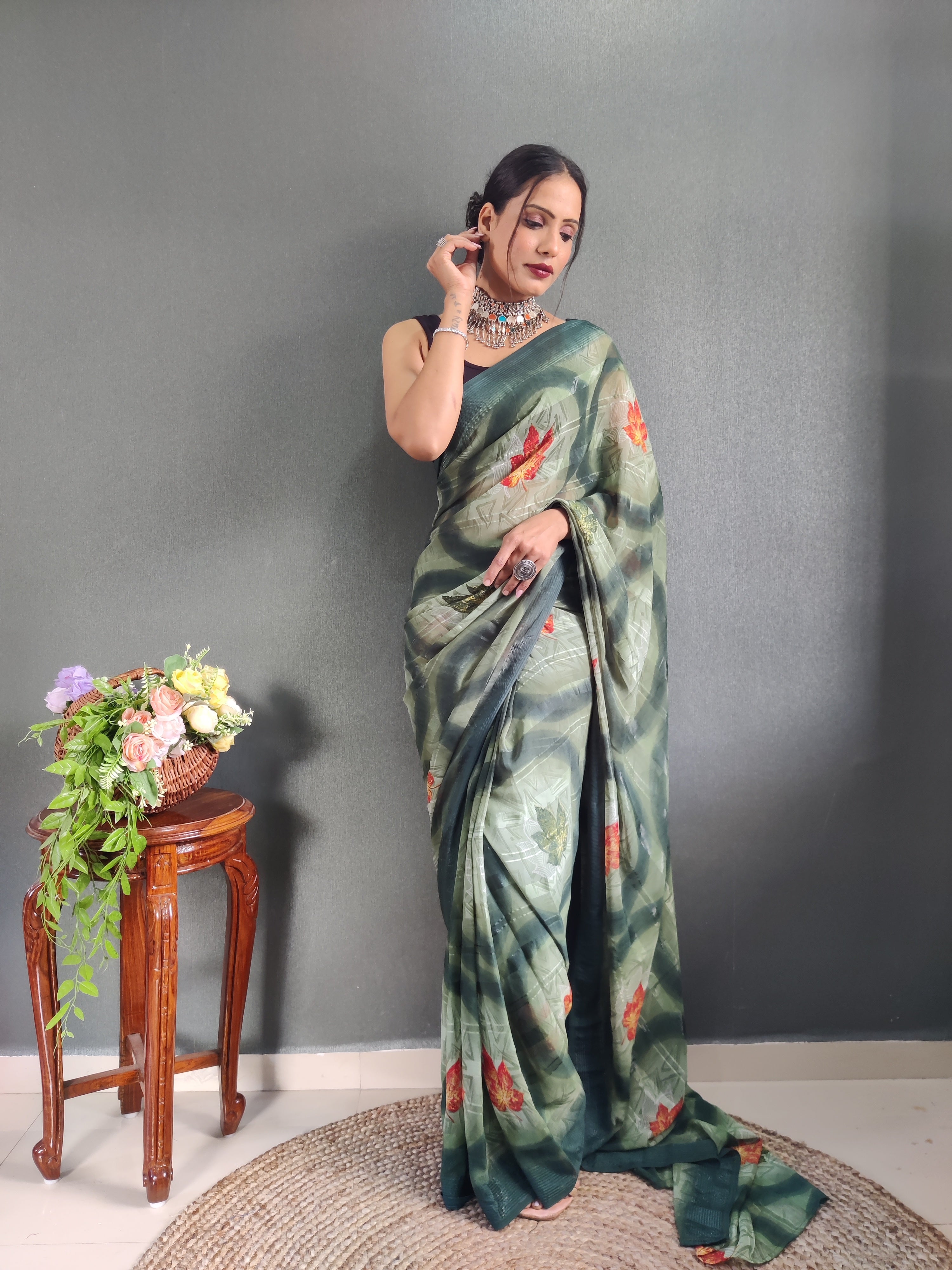 One Minute Ready to Wear New Classic Design Mahendi Saree Divashree