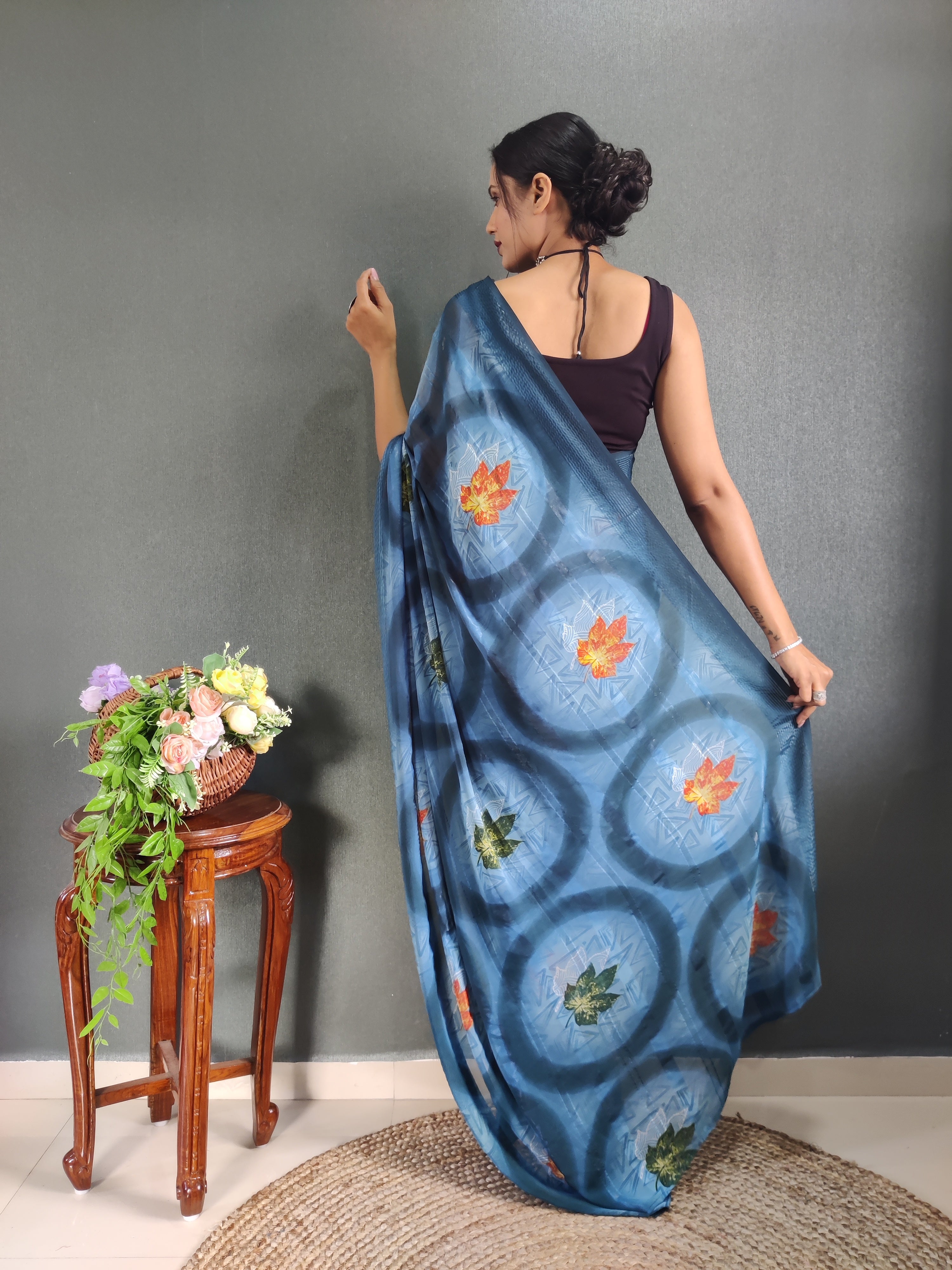 One Minute Ready to Wear New Classic Design Blue Saree Divashree