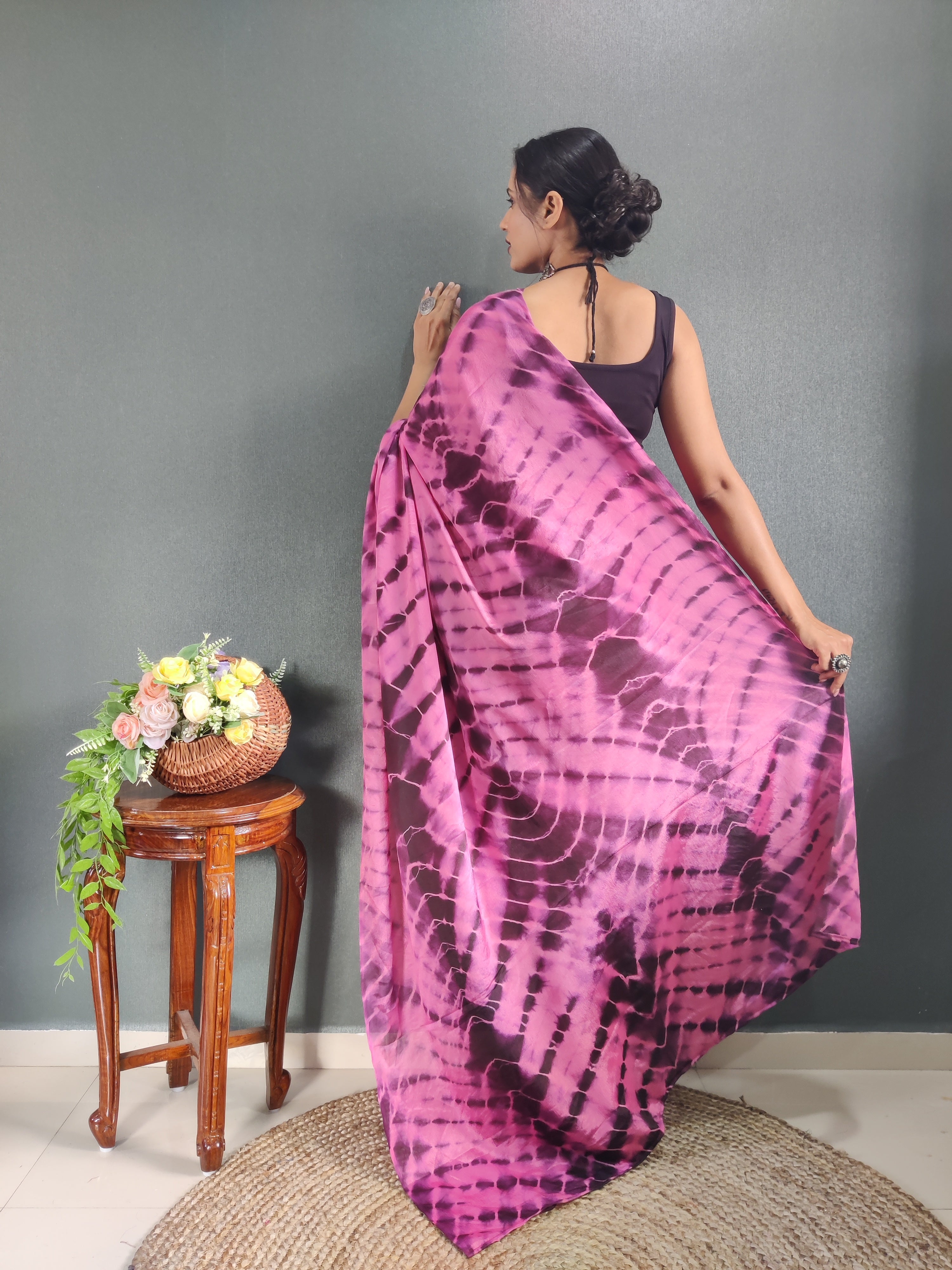 One Minute Ready to Wear New Premium Quality Wine Sibory Print Silk Saree Divashree