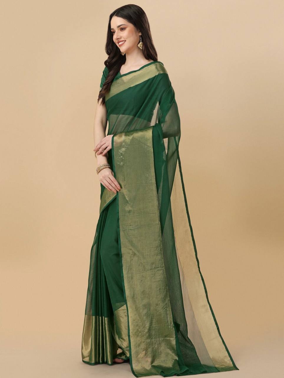 Georgette One Minute Ready To Wear  Green Saree With Unstiched Blouse