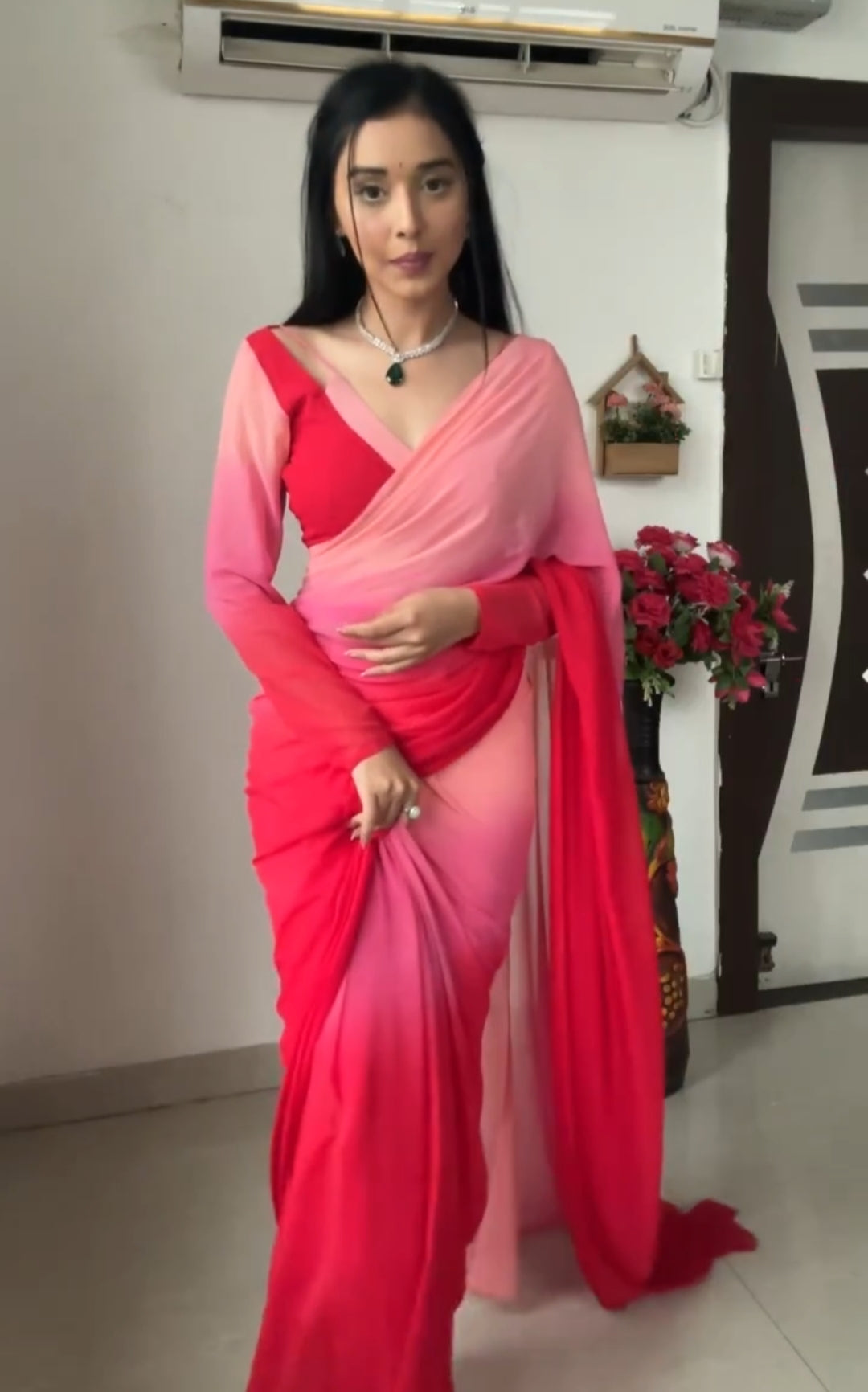 One Minute Ready To  Rose Attire Wrap Pure Soft Georgette Silk Saree