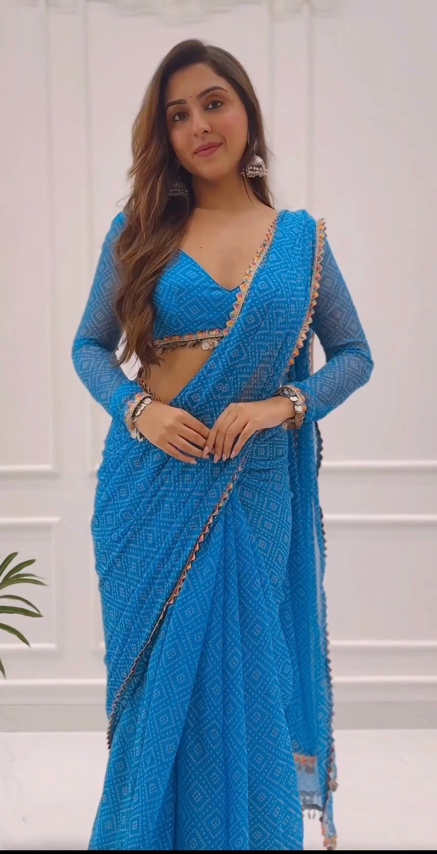 One Minute Ready To Wear Blue Edge Saree Pure Soft Georgette Silk Saree