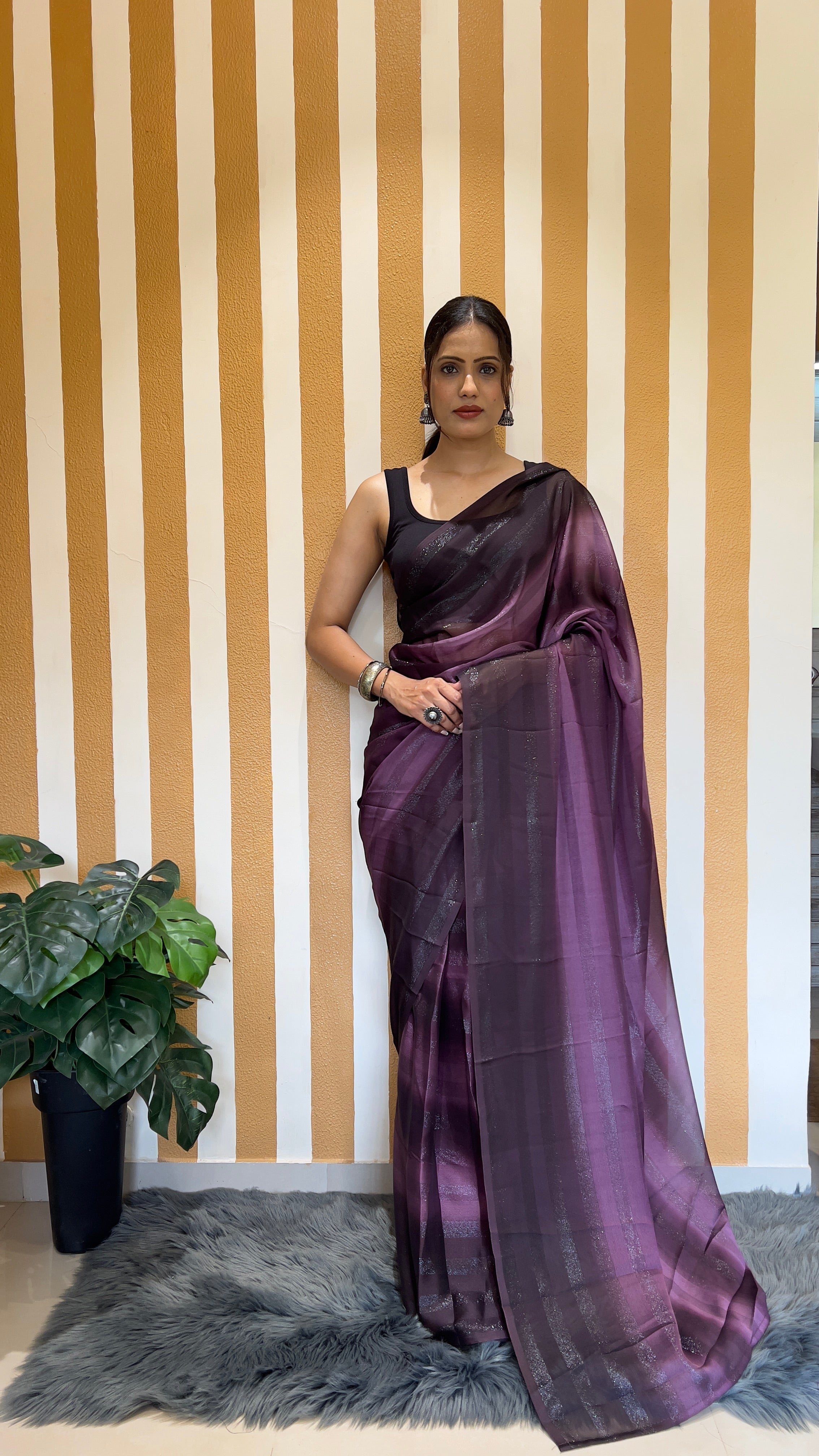 One Minute Ready To Wear New Premium Quality Purple Perfection Beauty Nylone Rimzim saree