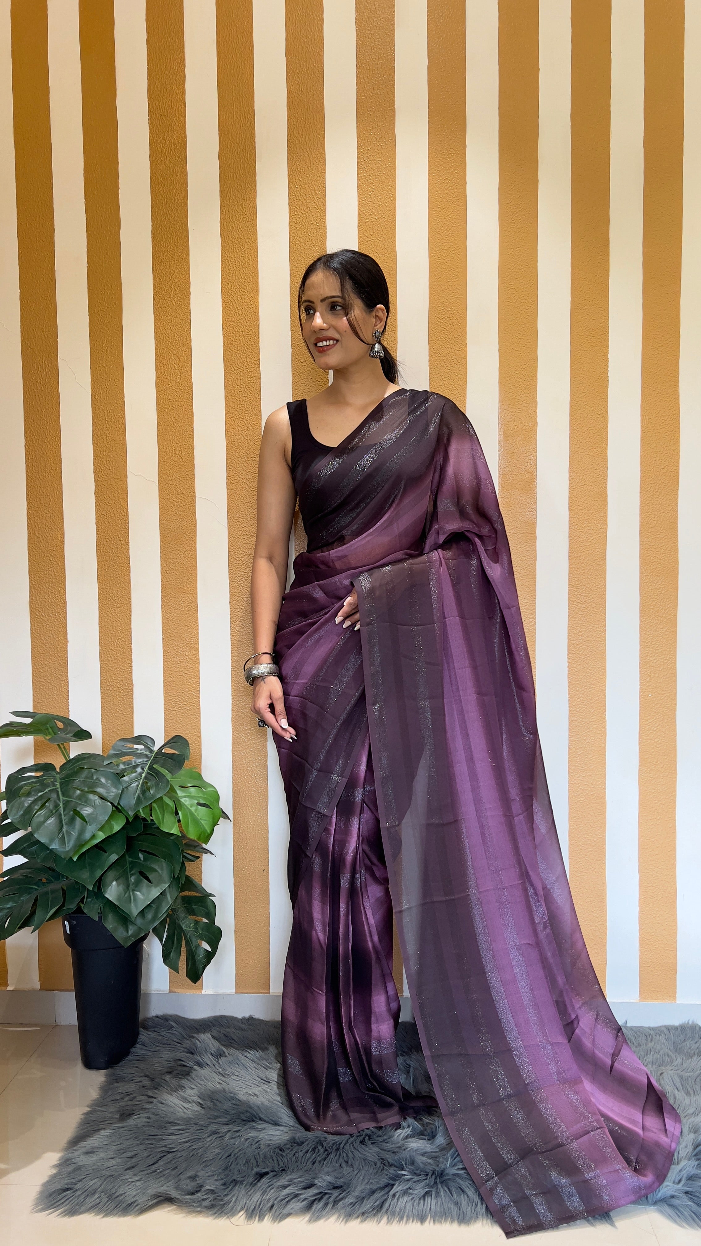 One Minute Ready To Wear New Premium Quality Purple Perfection Beauty Nylone Rimzim saree