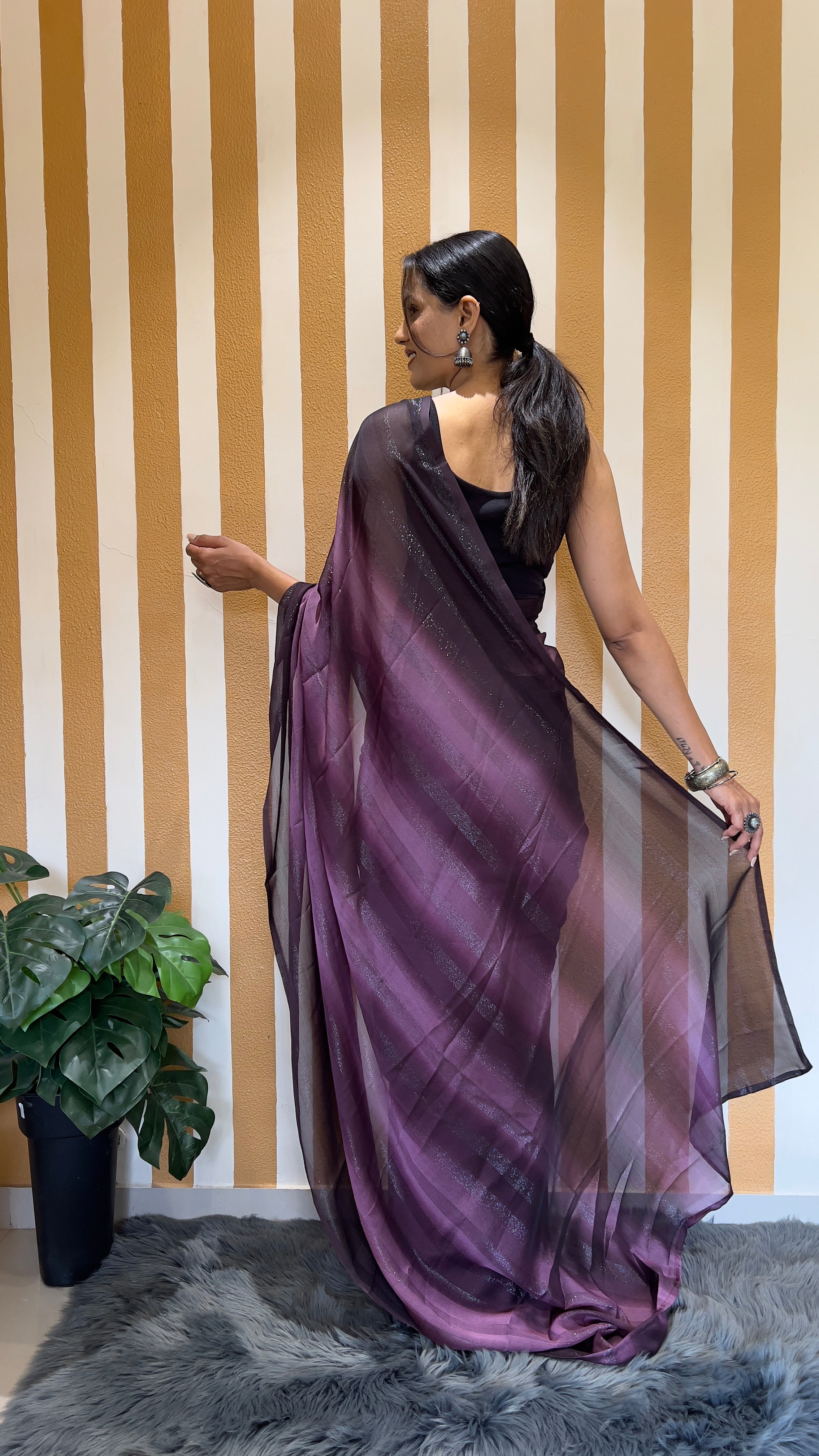 One Minute Ready To Wear New Premium Quality Purple Perfection Beauty Nylone Rimzim saree