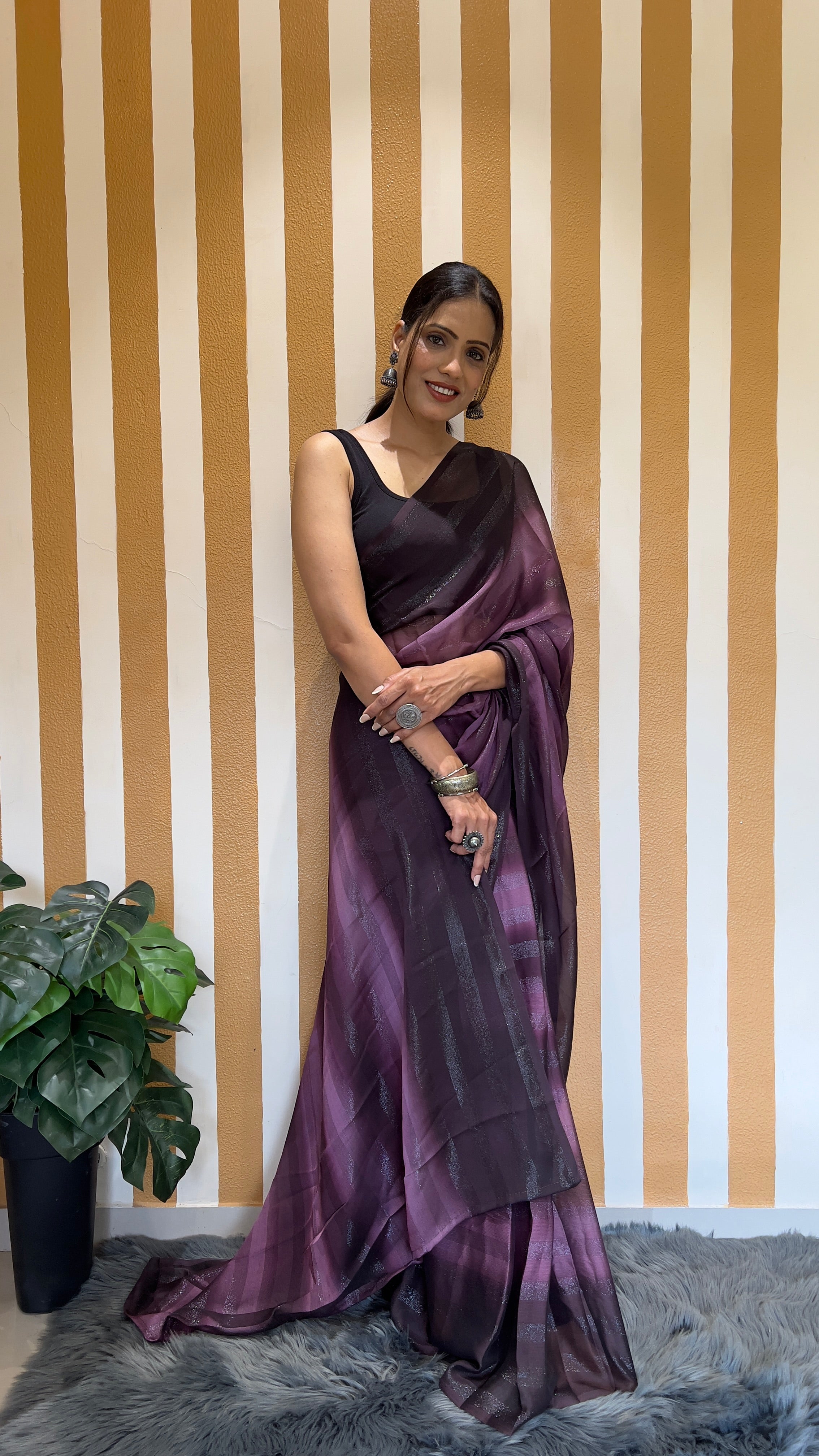 One Minute Ready To Wear New Premium Quality Purple Perfection Beauty Nylone Rimzim saree