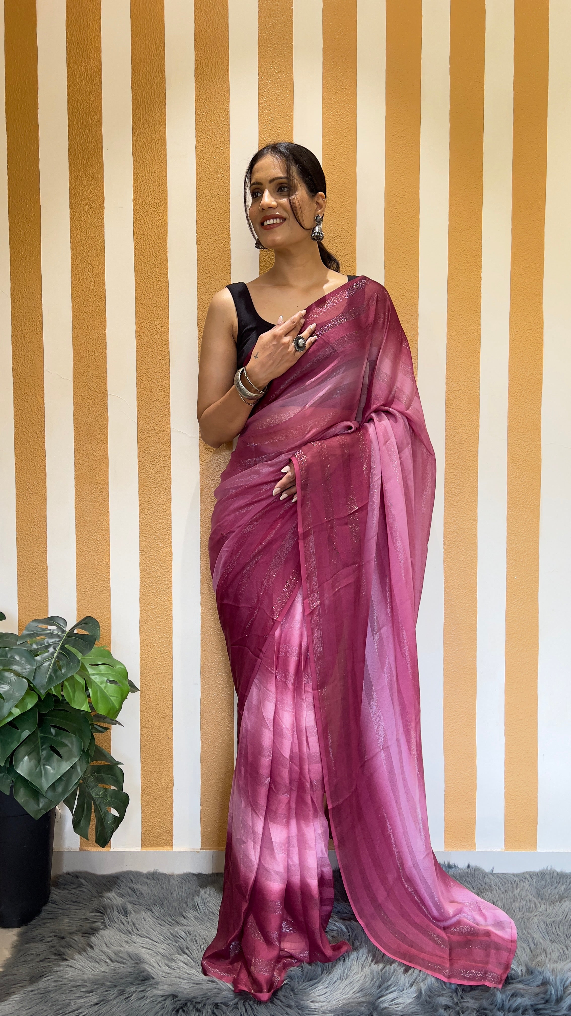 One Minute Ready To Wear New Premium Quality Berry Bliss Nylone Rimzim saree