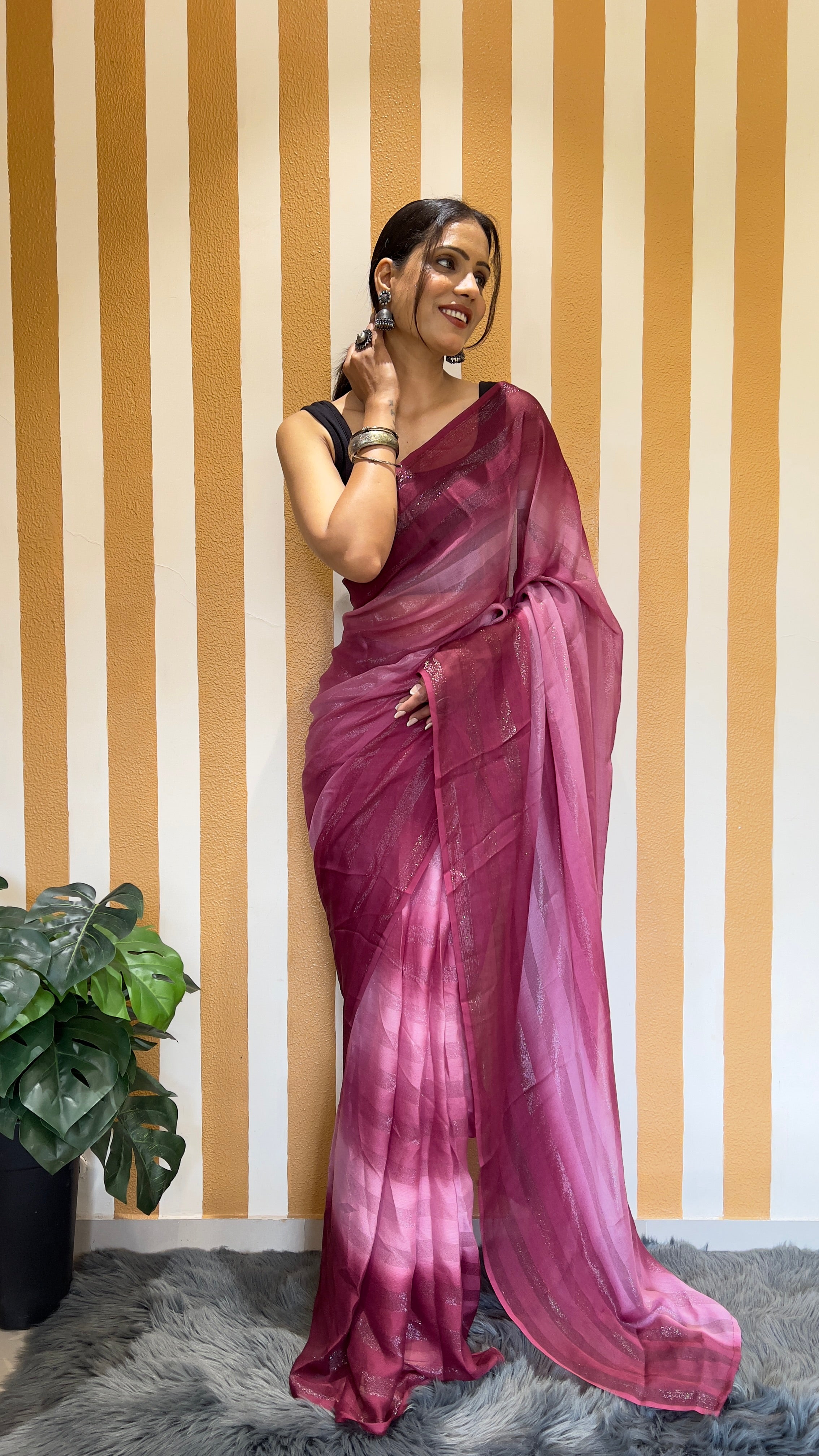 One Minute Ready To Wear New Premium Quality Berry Bliss Nylone Rimzim saree