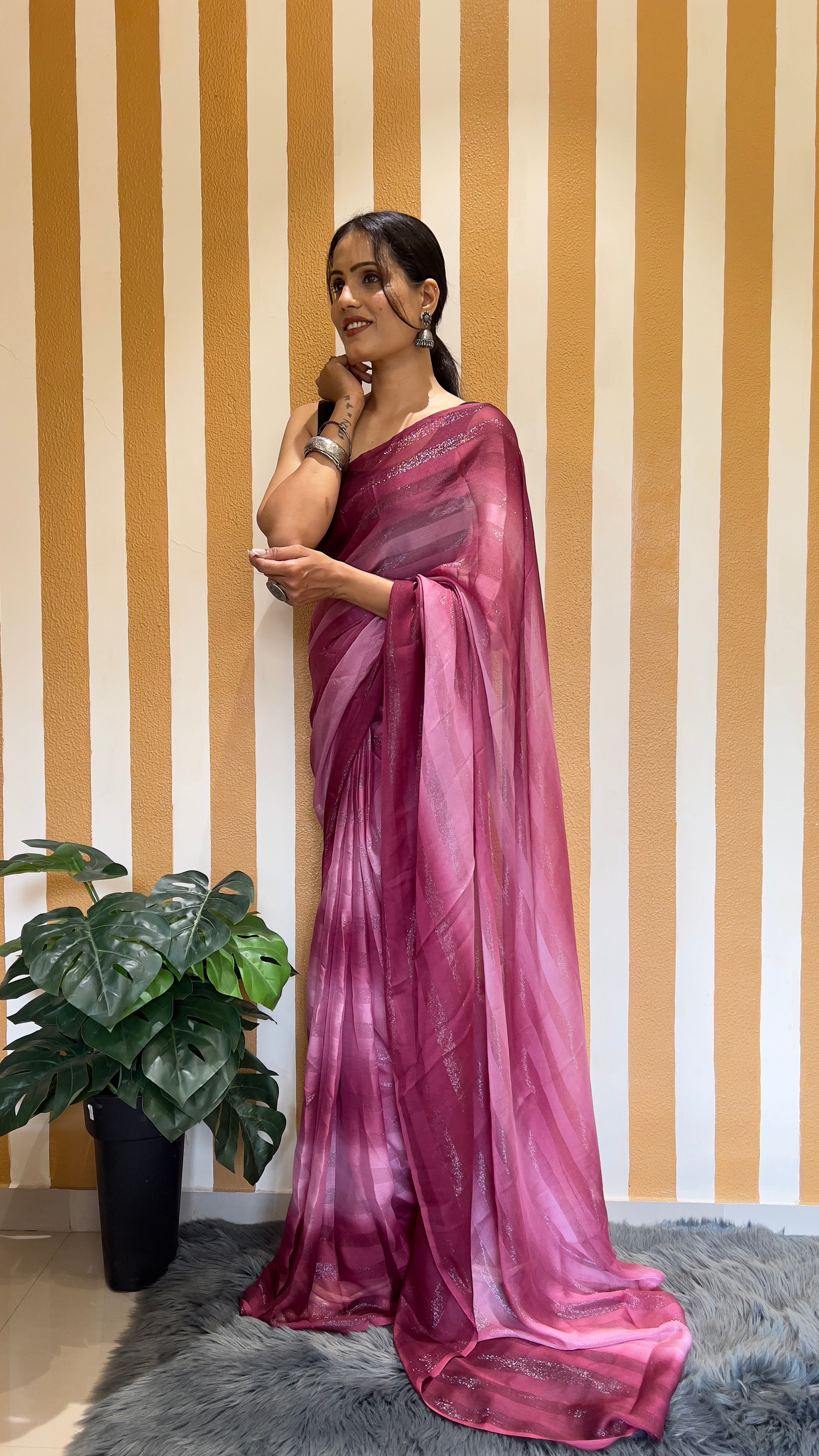 One Minute Ready To Wear New Premium Quality Berry Bliss Nylone Rimzim saree