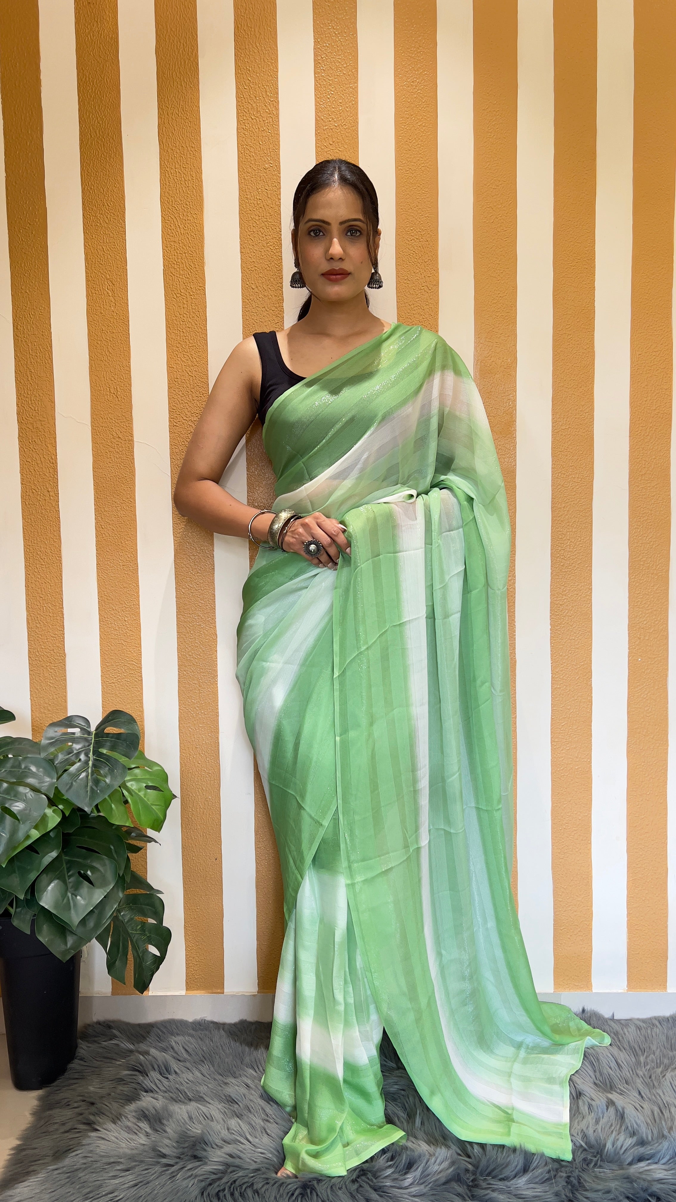 One Minute Ready To Wear New Premium Quality Pista Perfection Beauty Nylone Rimzim saree