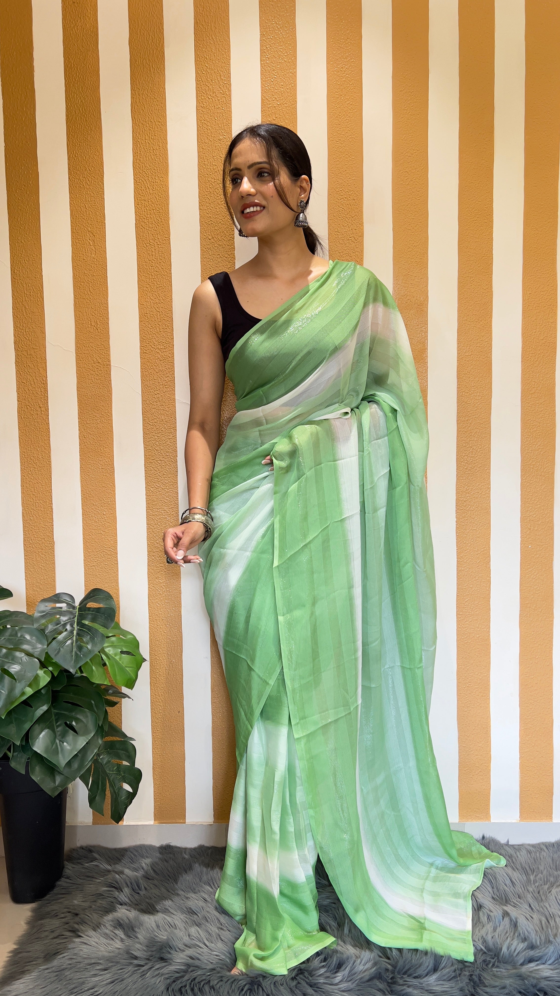 One Minute Ready To Wear New Premium Quality Pista Perfection Beauty Nylone Rimzim saree