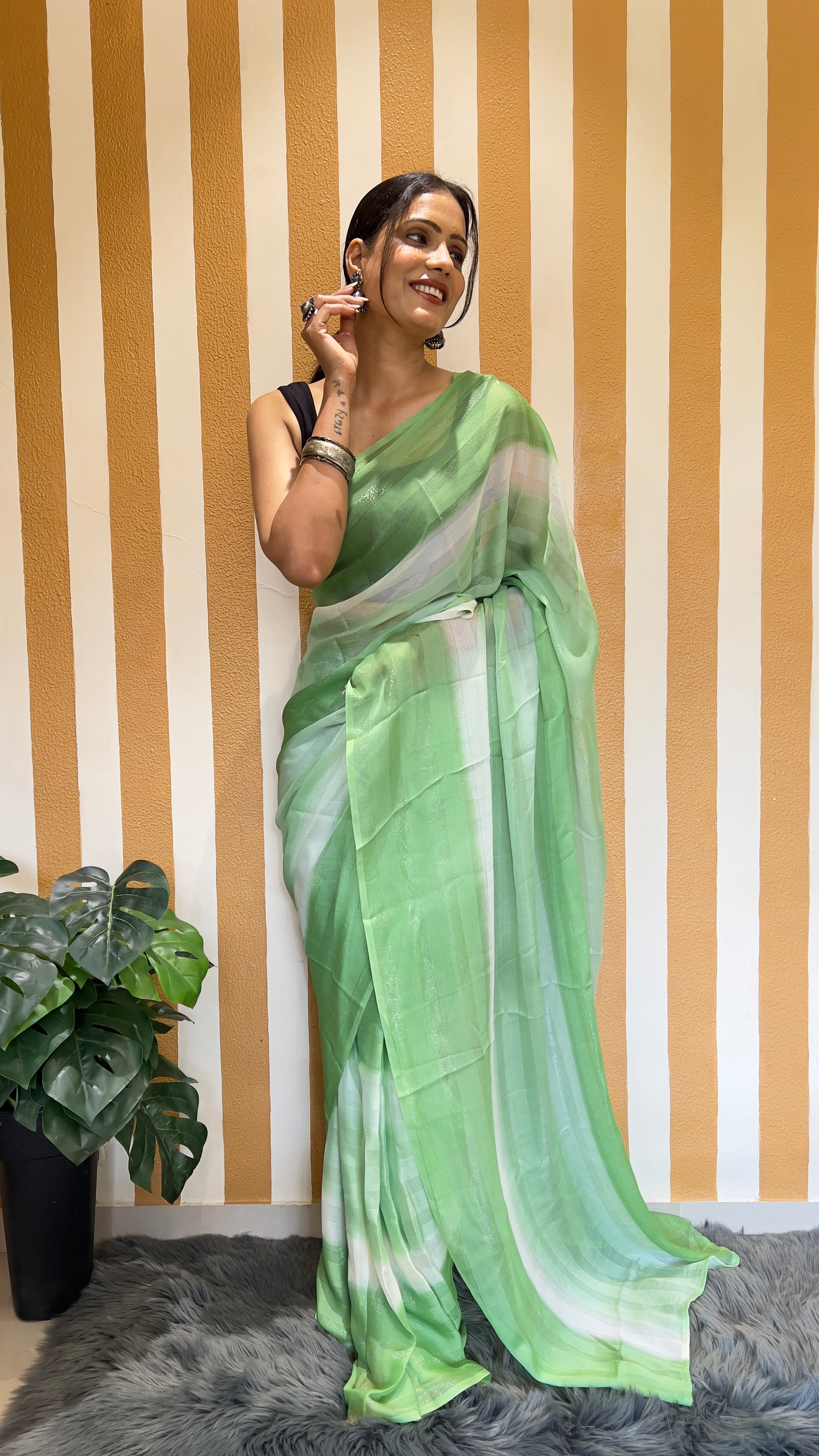 One Minute Ready To Wear New Premium Quality Pista Perfection Beauty Nylone Rimzim saree