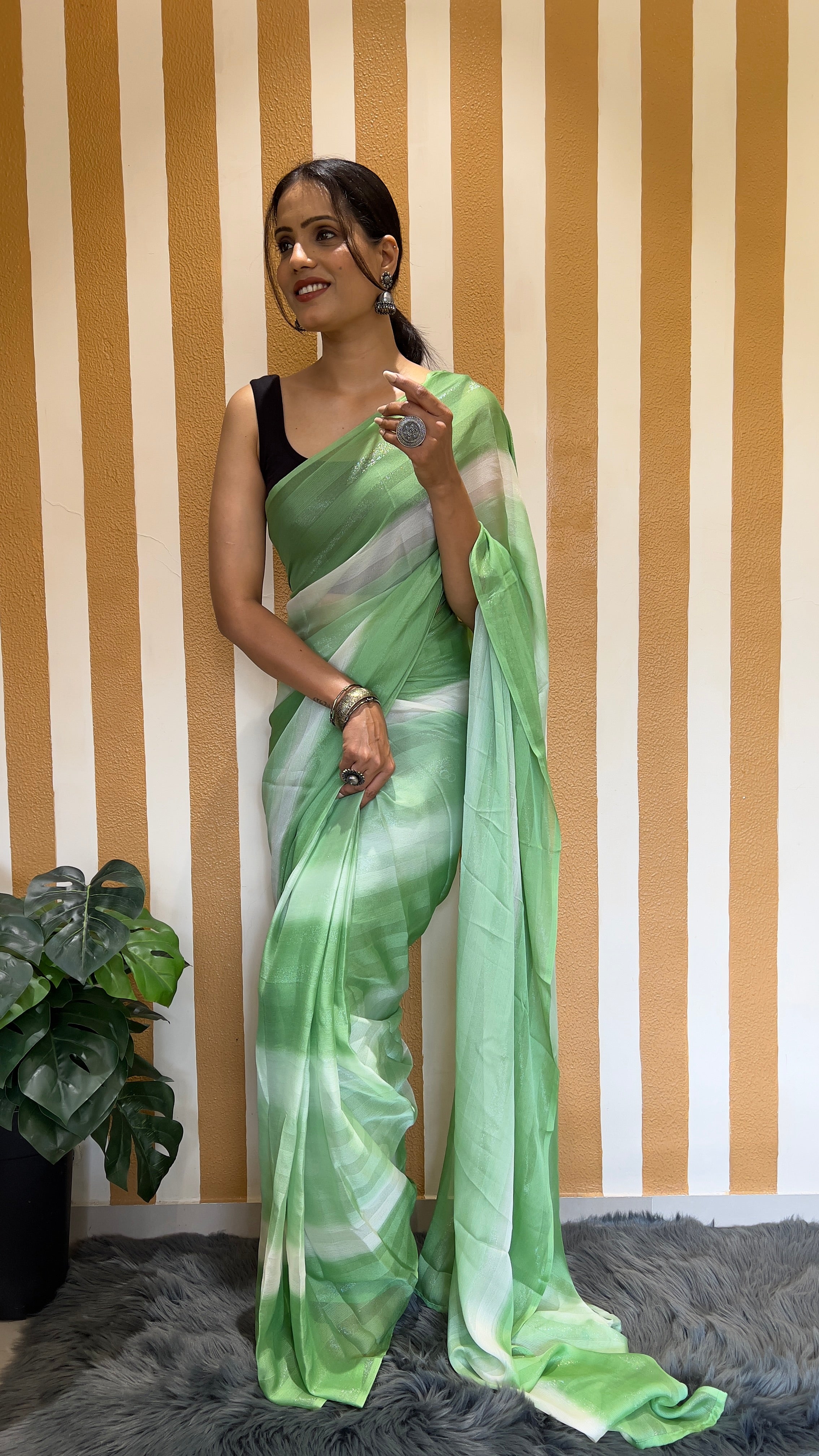 One Minute Ready To Wear New Premium Quality Pista Perfection Beauty Nylone Rimzim saree