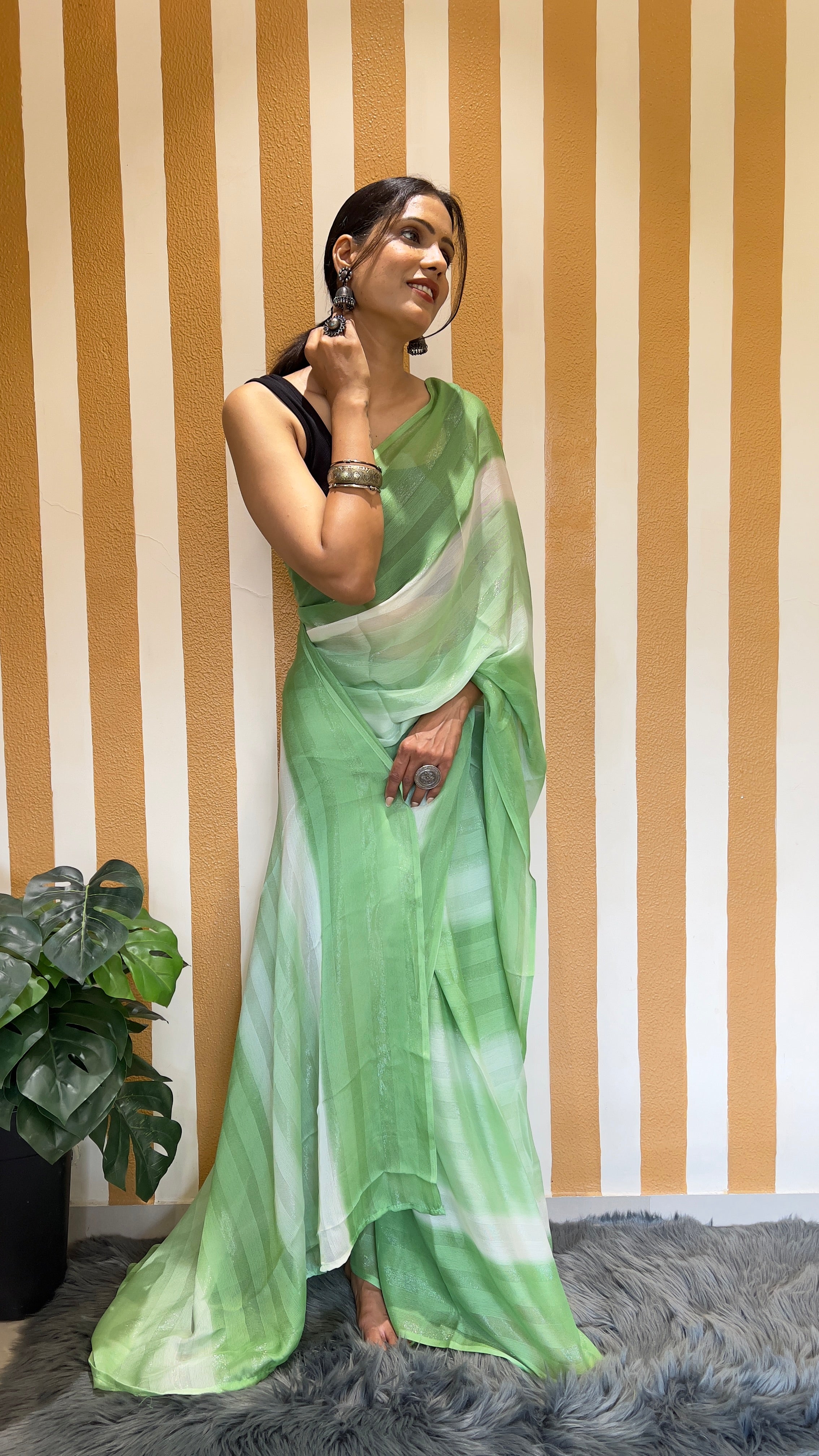 One Minute Ready To Wear New Premium Quality Pista Perfection Beauty Nylone Rimzim saree