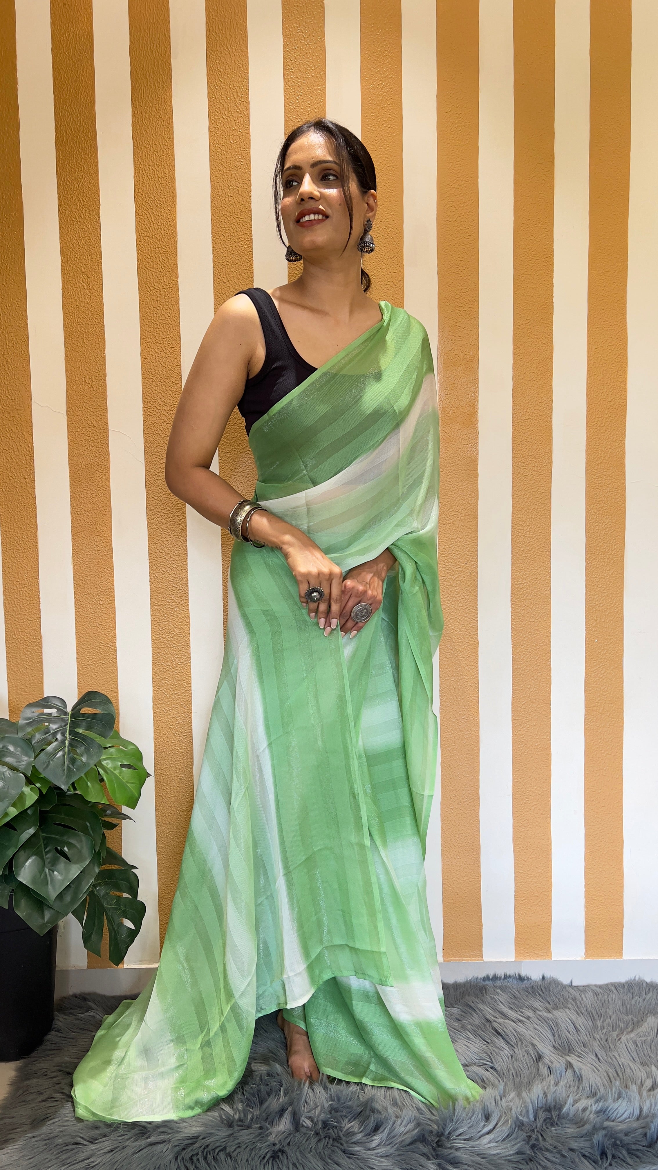 One Minute Ready To Wear New Premium Quality Pista Perfection Beauty Nylone Rimzim saree