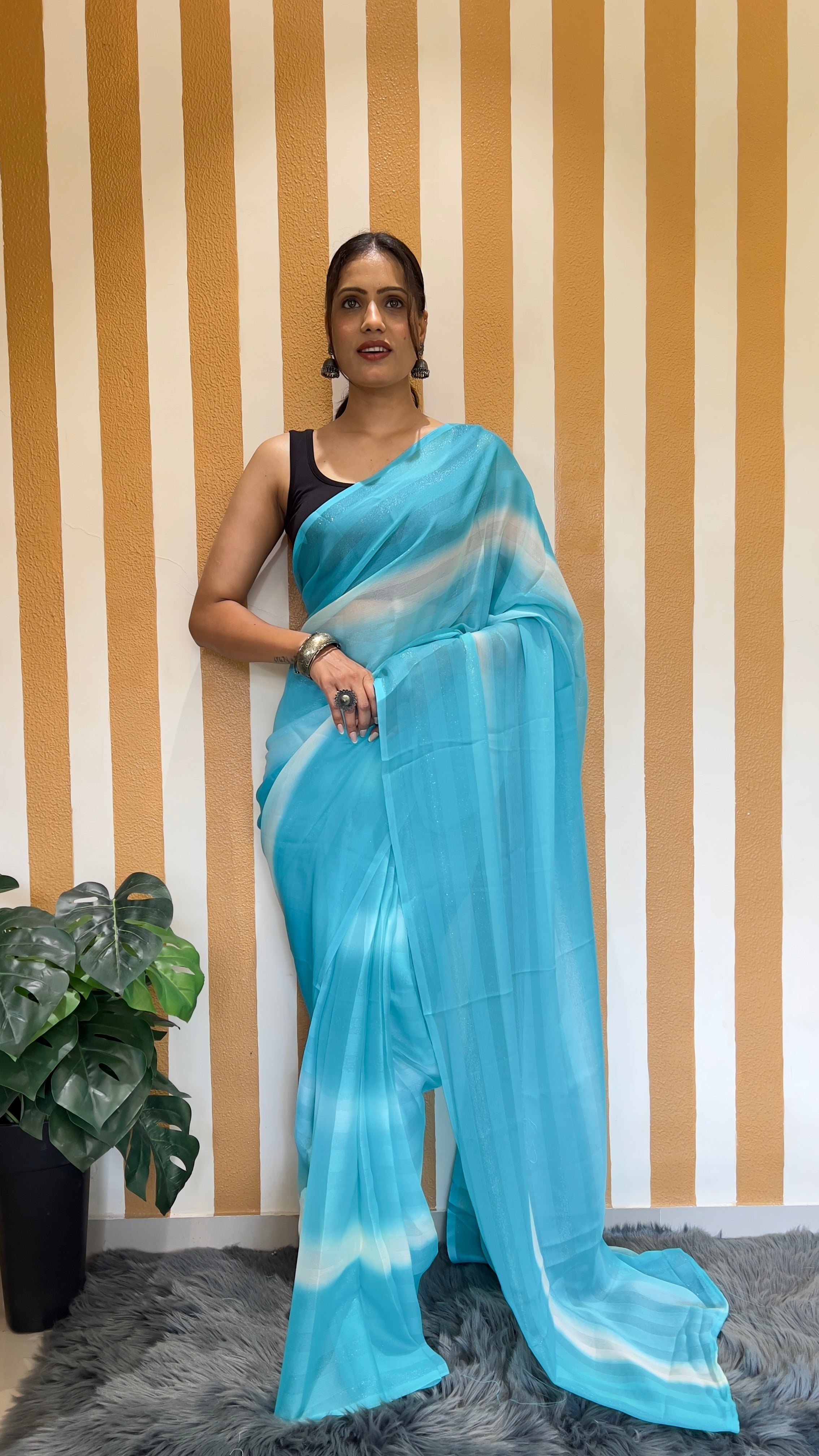 One Minute Ready To Wear New Premium Quality Skyline Beauty Nylone Rimzim saree