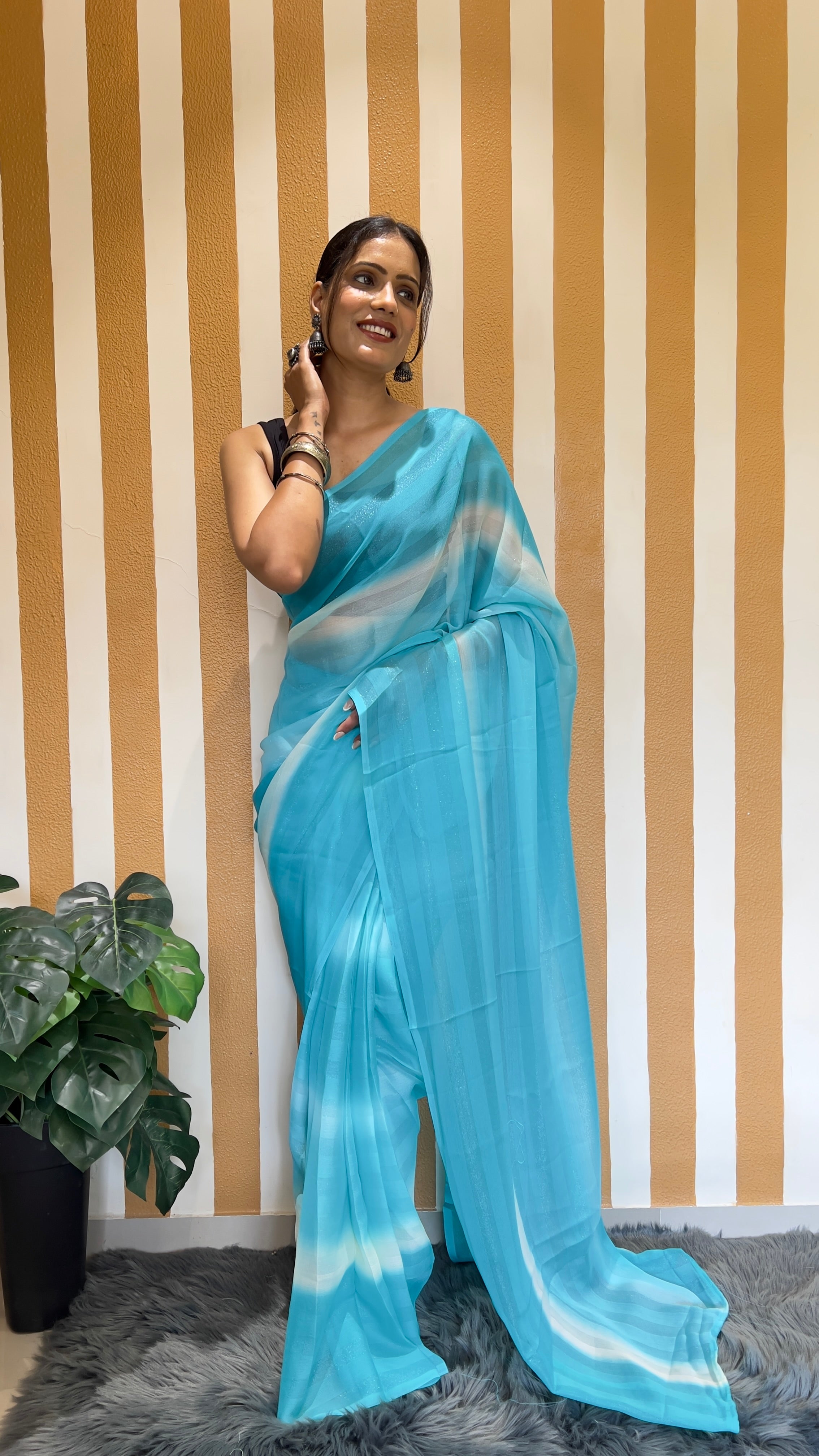 One Minute Ready To Wear New Premium Quality Skyline Beauty Nylone Rimzim saree