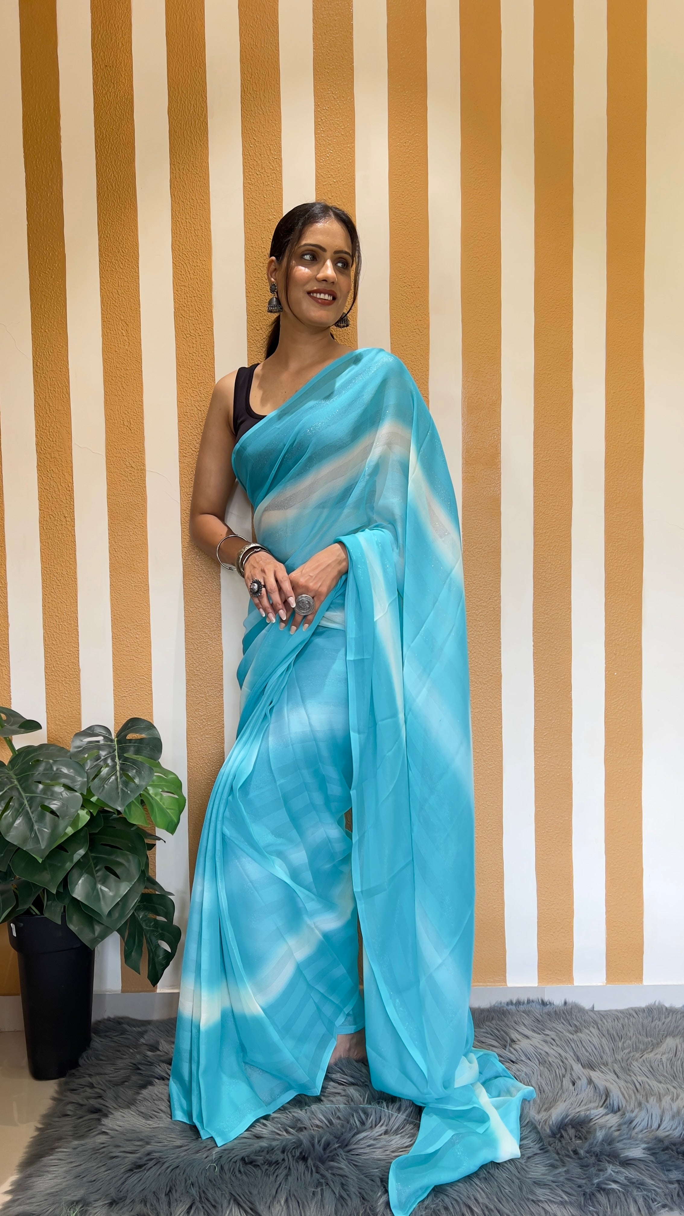 One Minute Ready To Wear New Premium Quality Skyline Beauty Nylone Rimzim saree