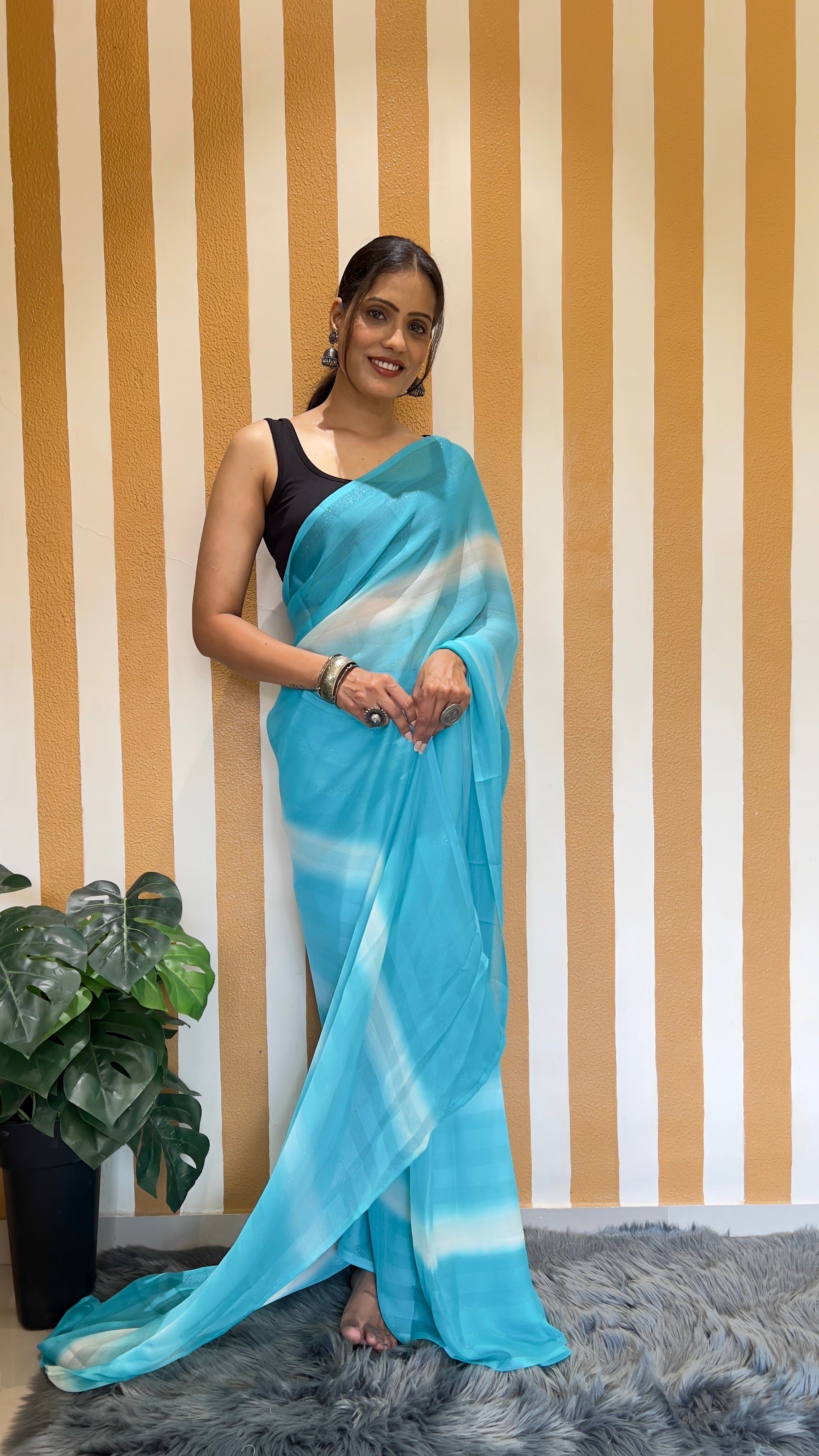 One Minute Ready To Wear New Premium Quality Skyline Beauty Nylone Rimzim saree