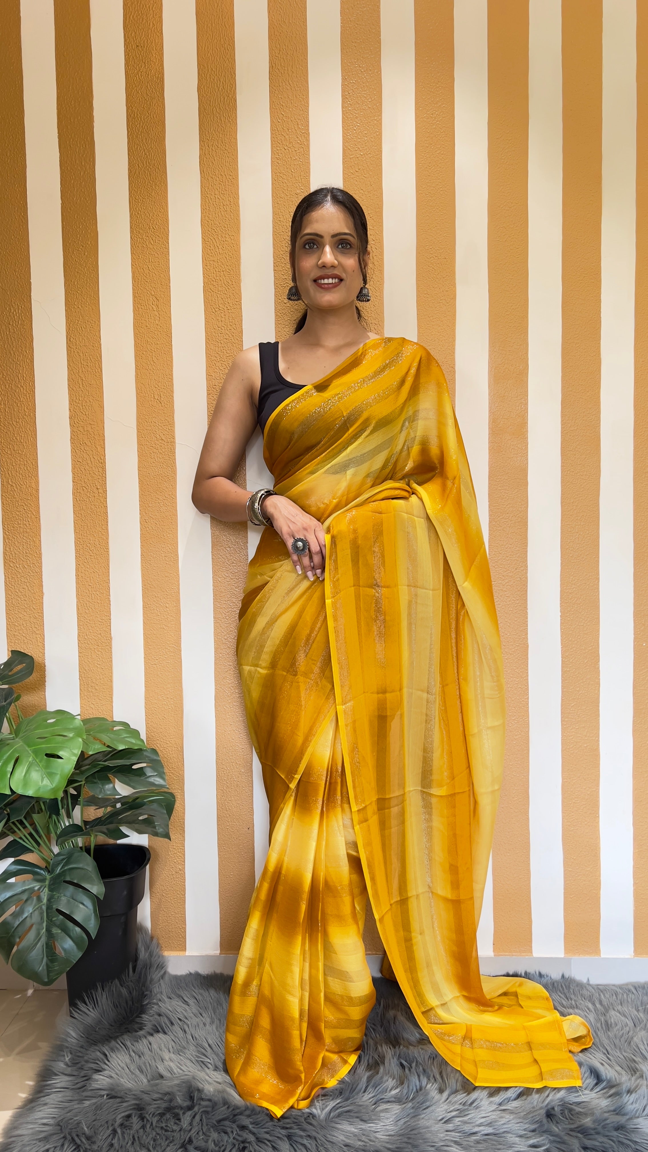 One Minute Ready To Wear New Premium Quality Lemon Zest Nylone Rimzim saree