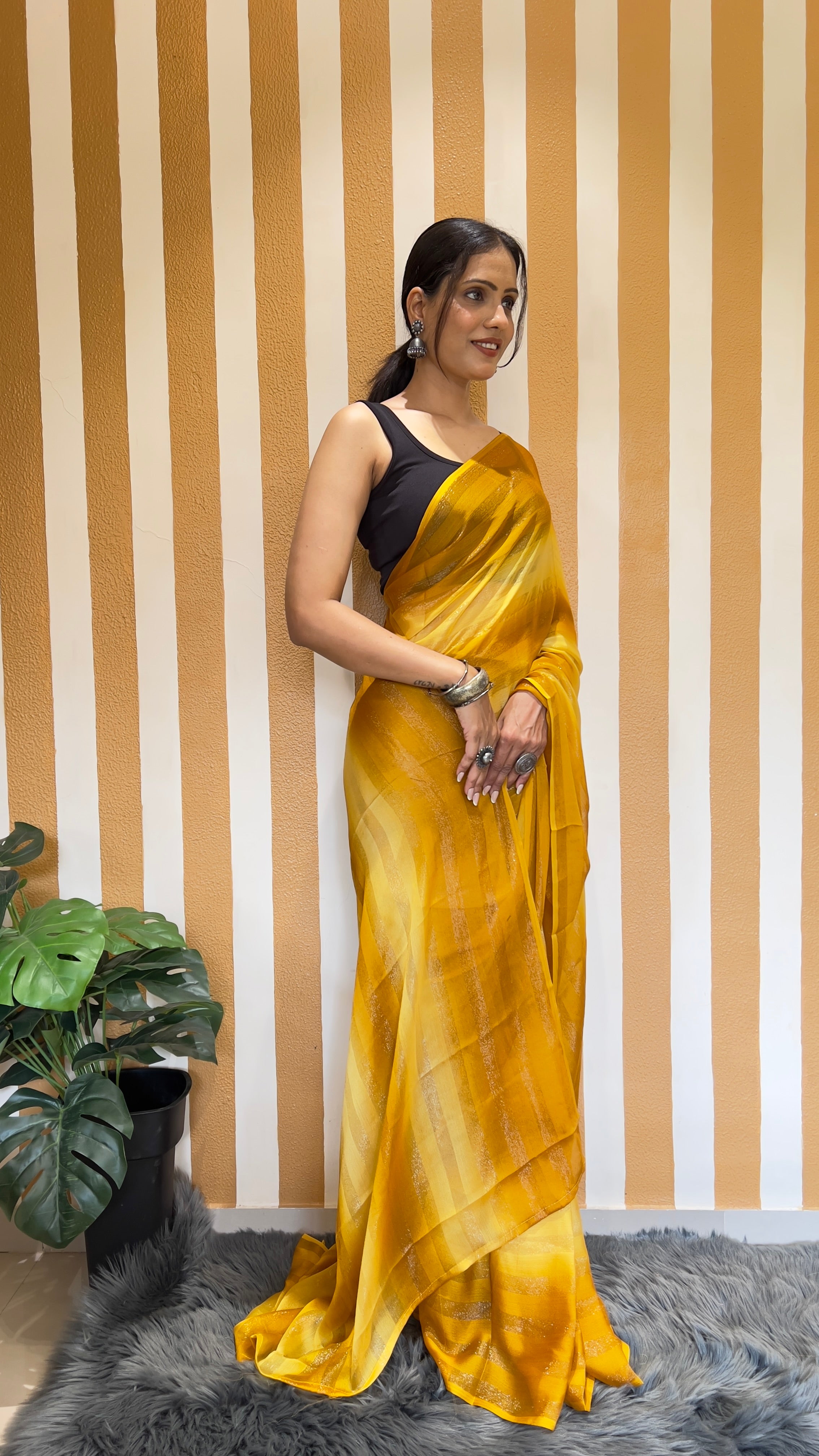 One Minute Ready To Wear New Premium Quality Lemon Zest Nylone Rimzim saree