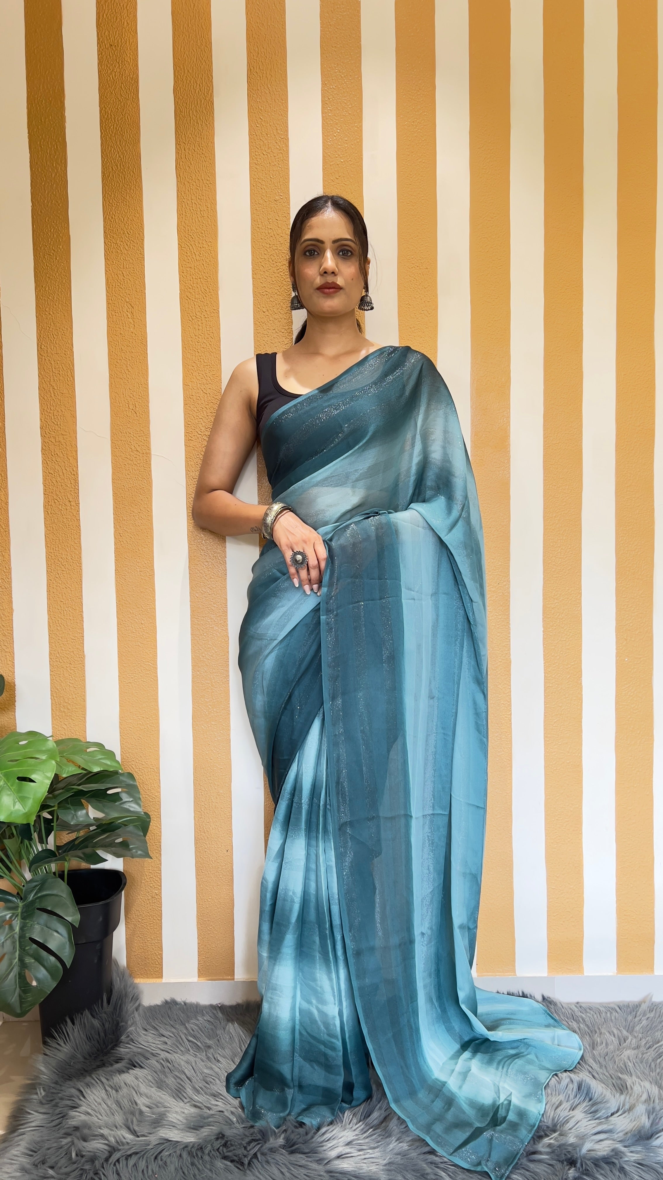 One Minute Ready To Wear New Premium Quality Vision Guard Nylone Rimzim saree