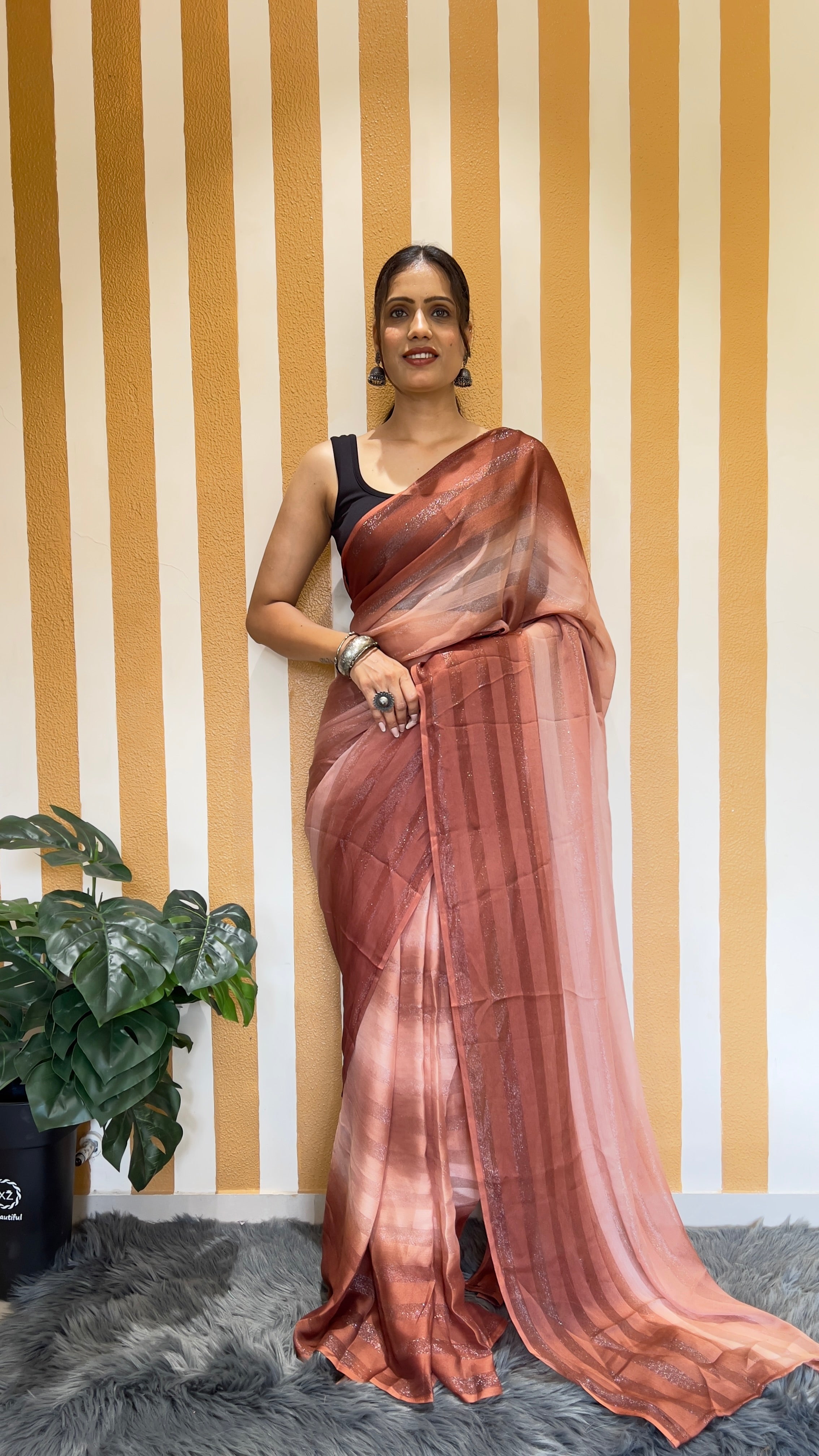 One Minute Ready To Wear New Premium Quality Blushing Elegance Nylone Rimzim saree