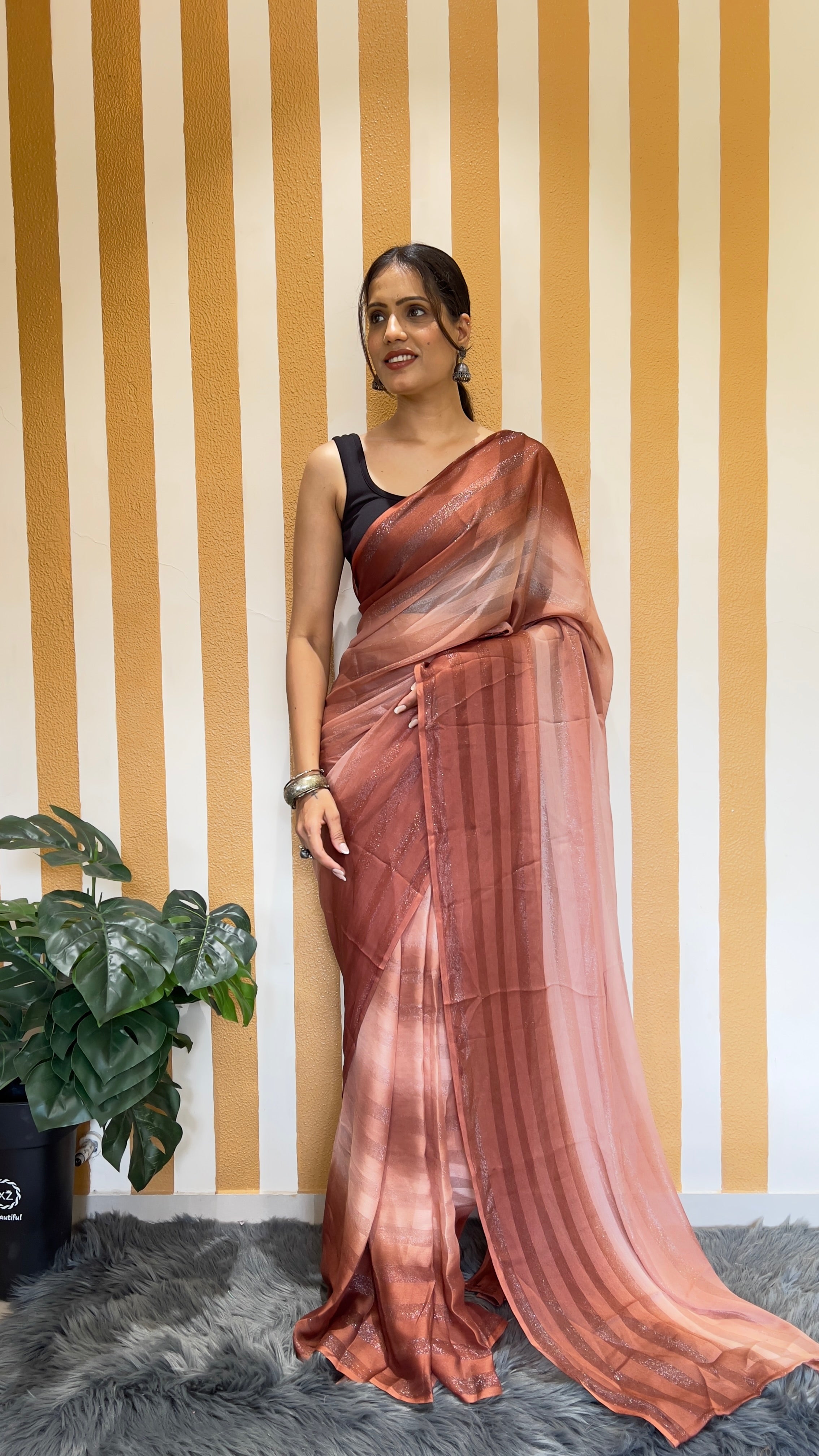 One Minute Ready To Wear New Premium Quality Blushing Elegance Nylone Rimzim saree