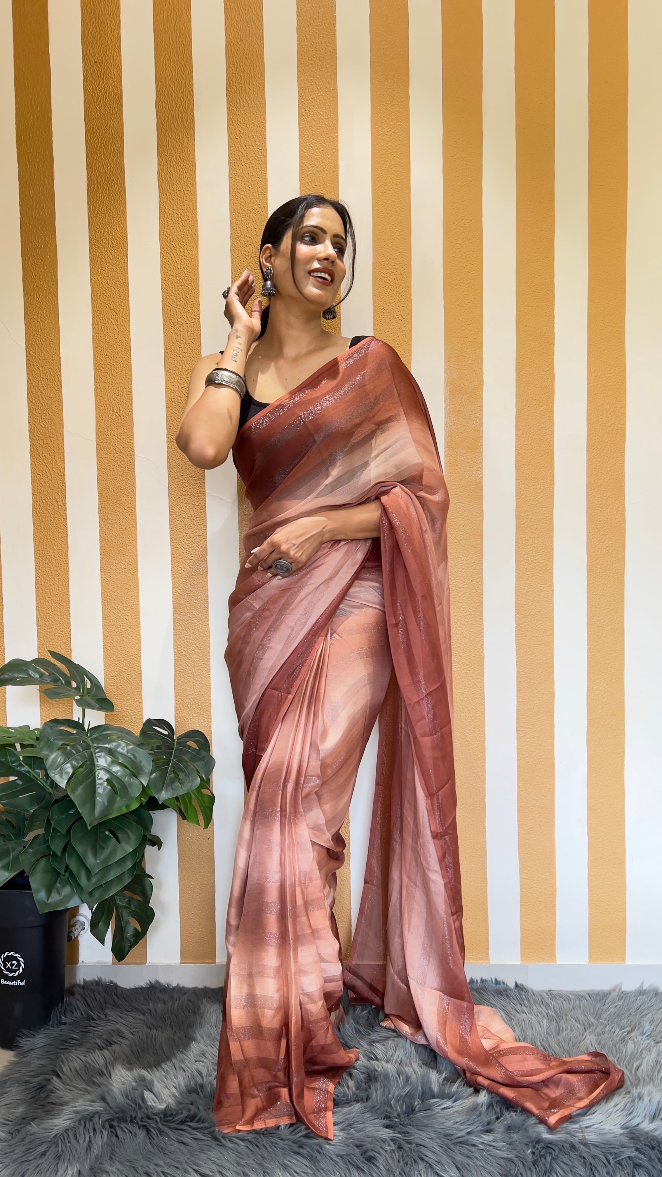 One Minute Ready To Wear New Premium Quality Blushing Elegance Nylone Rimzim saree