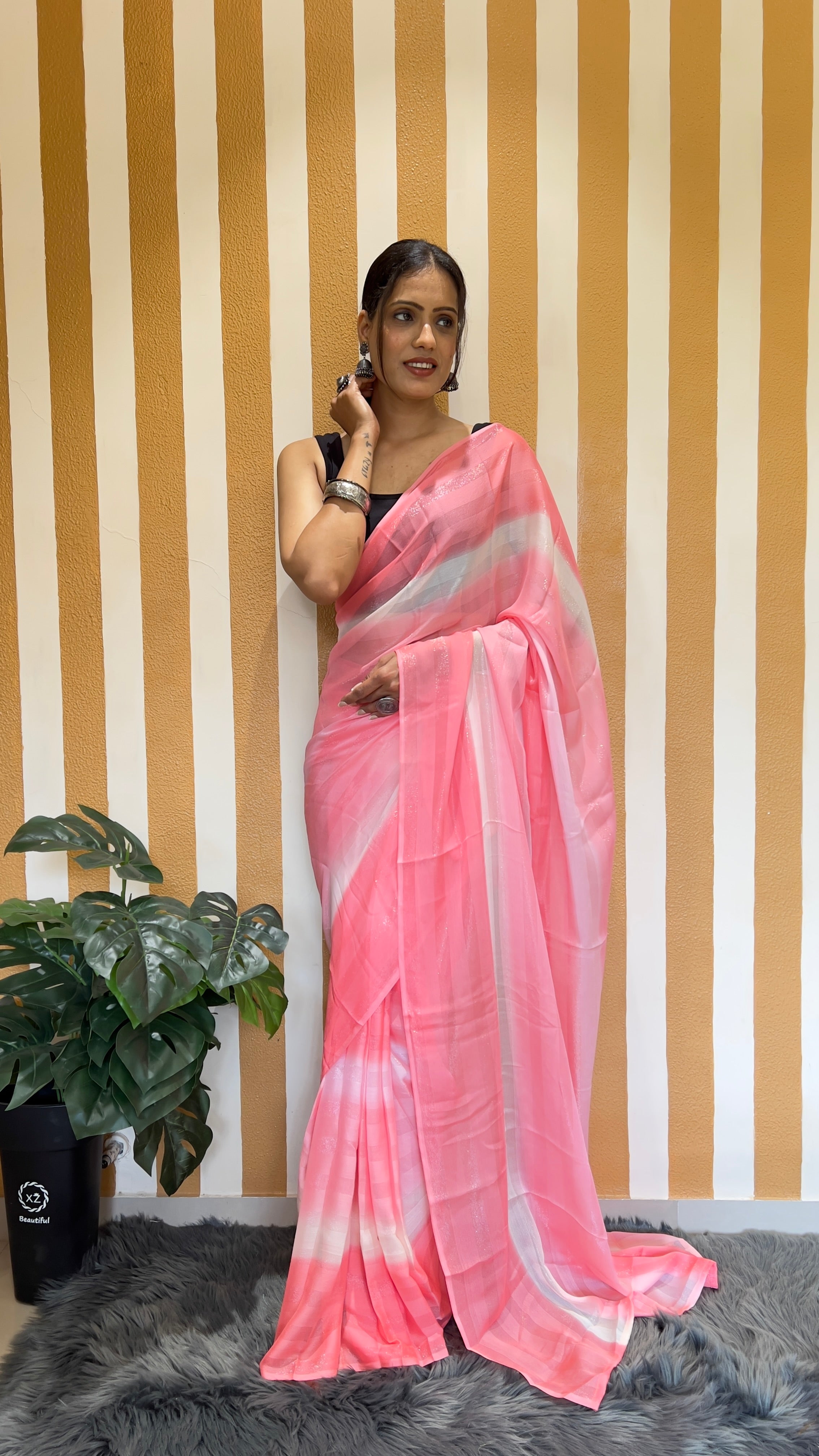 One Minute Ready To Wear New Premium Quality Roseate Charm Nylone Rimzim saree