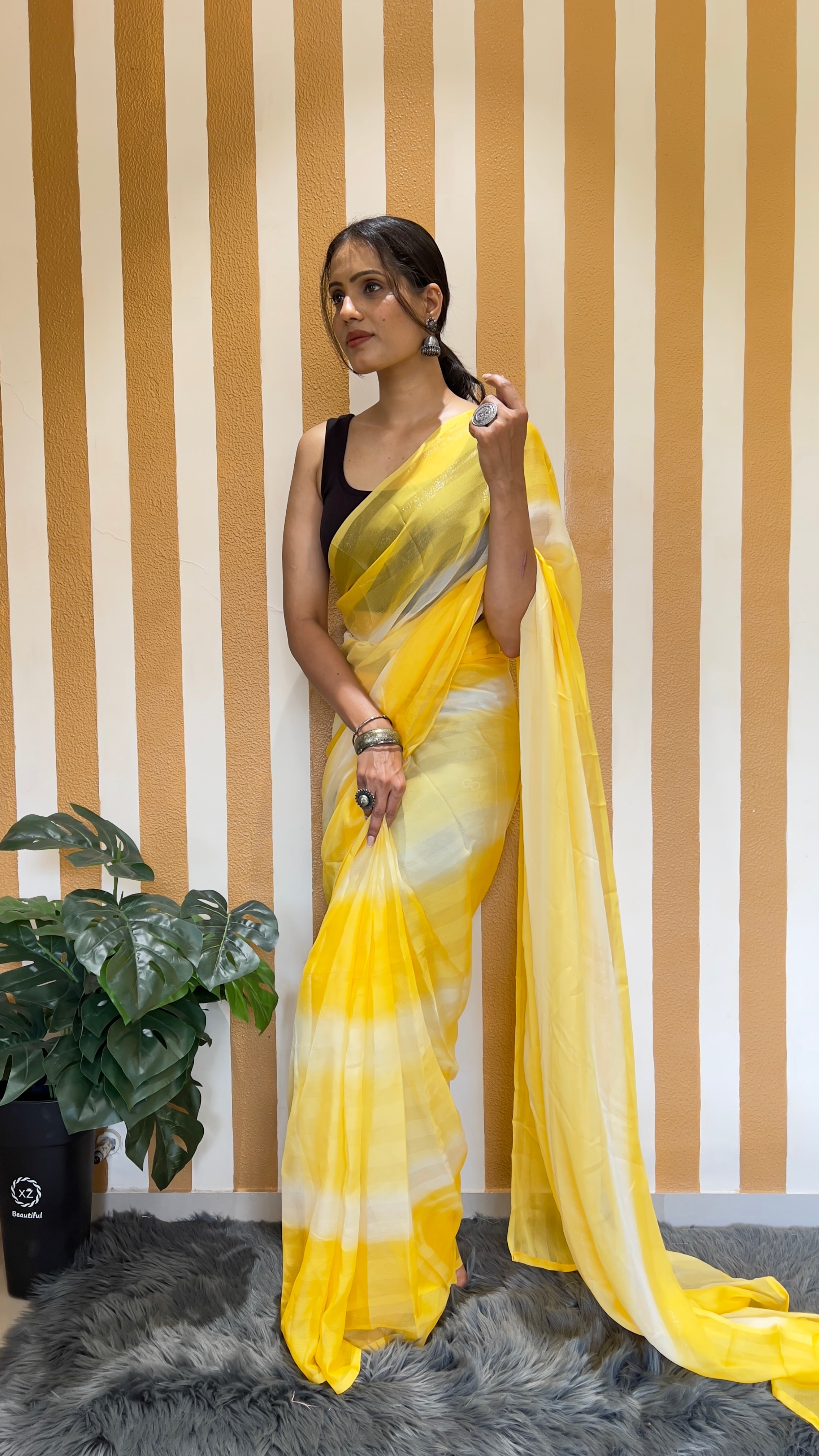 One Minute Ready To Wear New Premium Quality Glamour Glow Nylone Rimzim saree