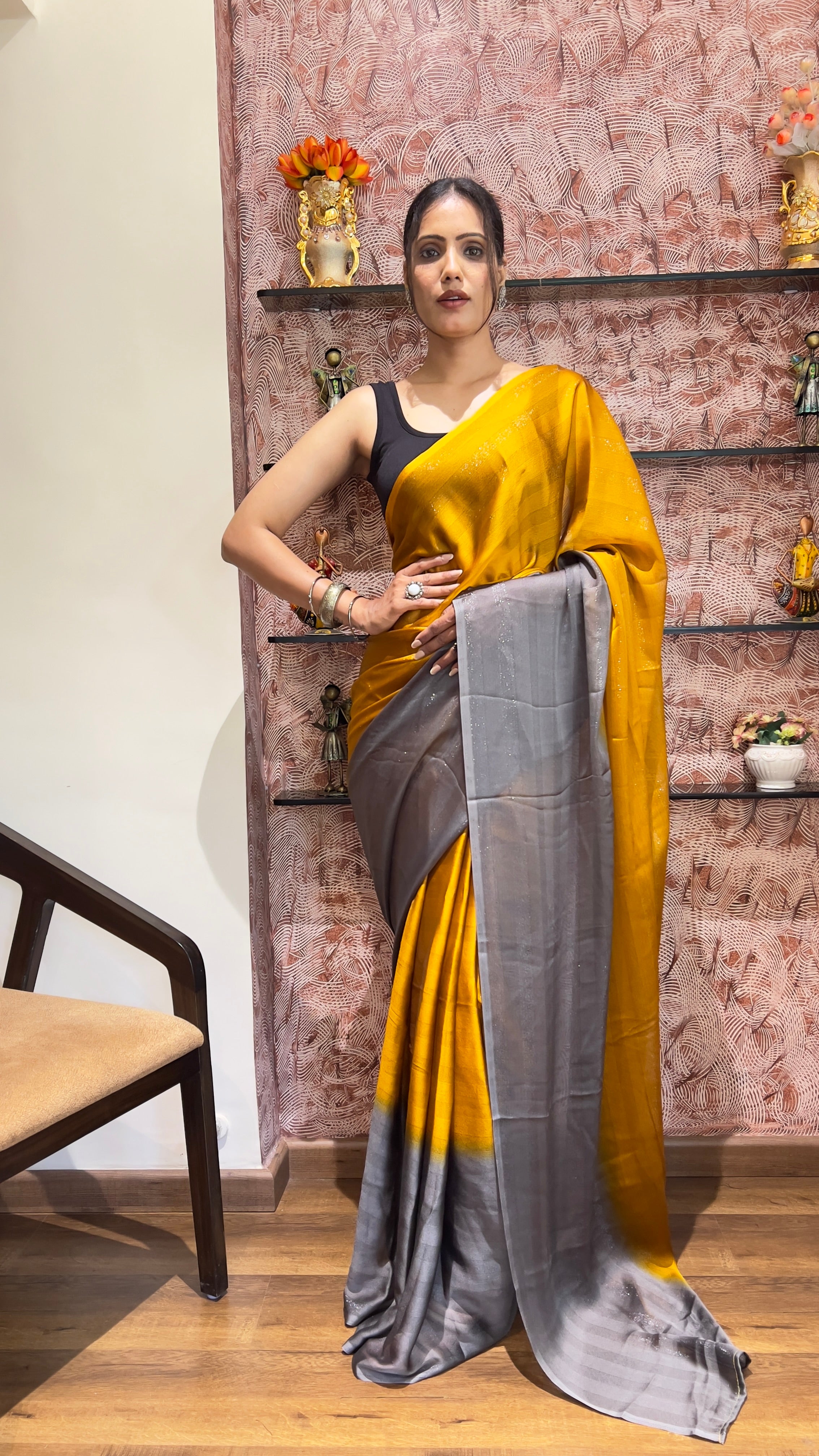 One Minute Ready To Wear New Premium Quality Sunshine Elegance Nylone Rimzim saree