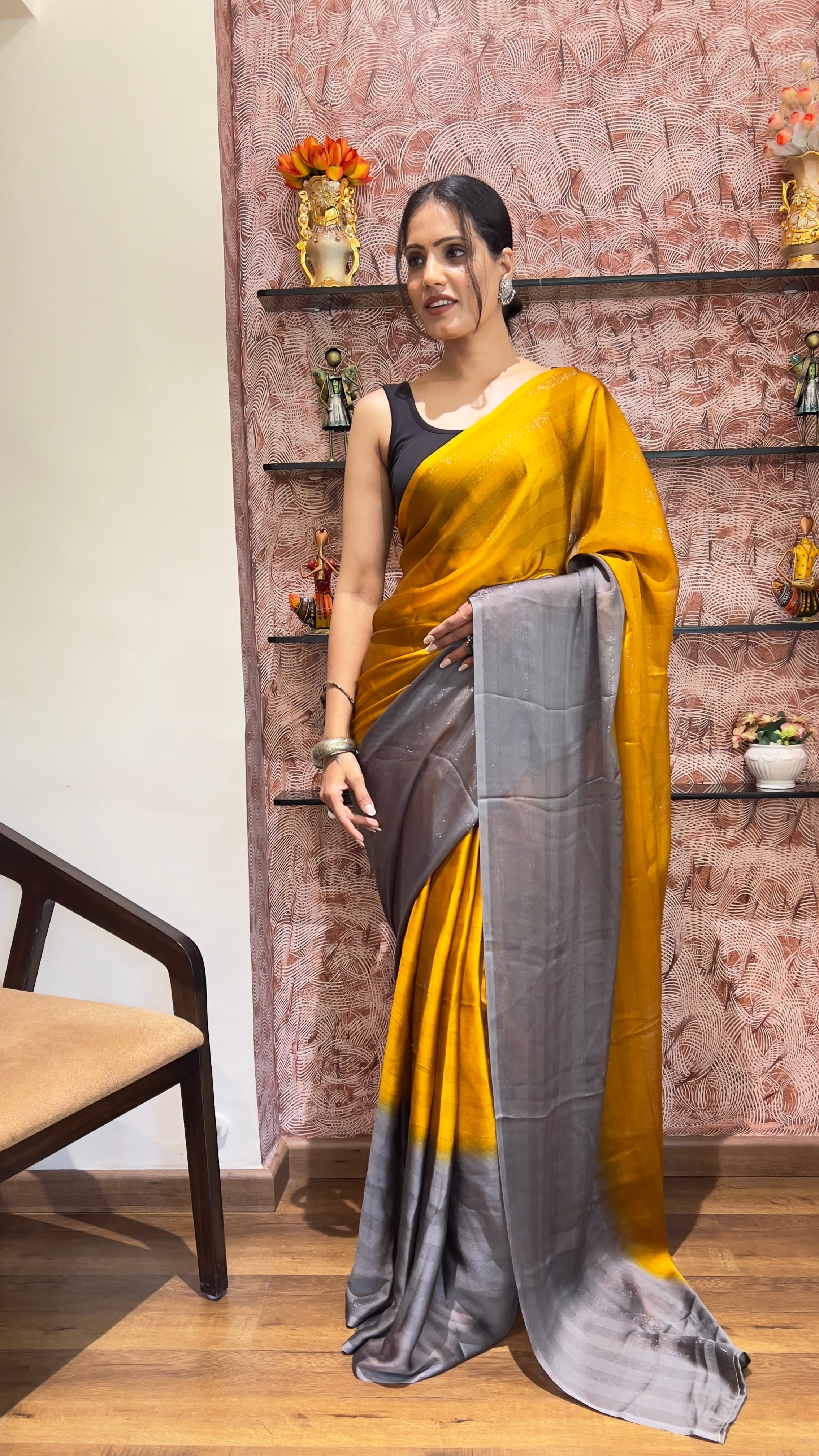 One Minute Ready To Wear New Premium Quality Sunshine Elegance Nylone Rimzim saree