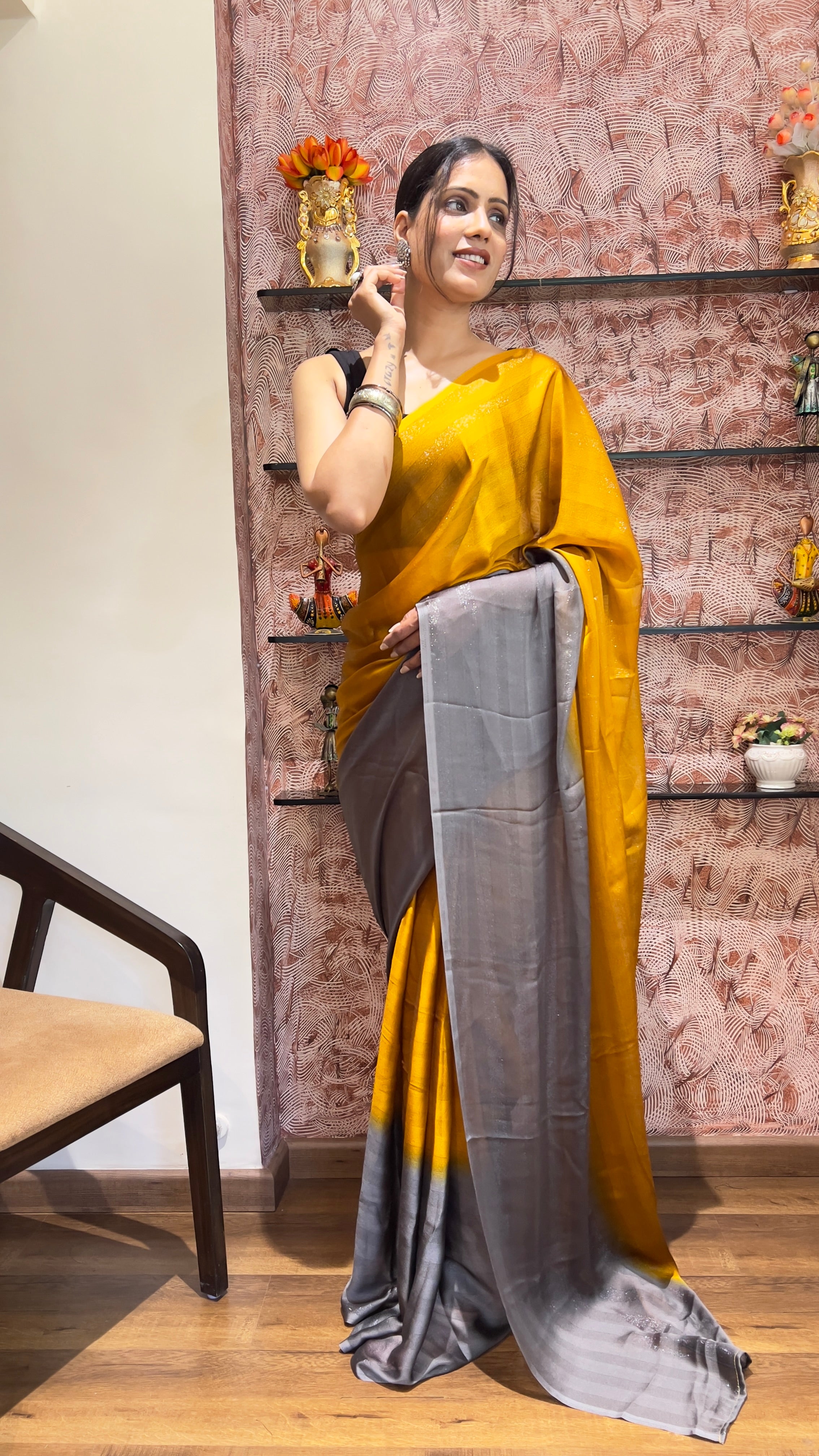 One Minute Ready To Wear New Premium Quality Sunshine Elegance Nylone Rimzim saree