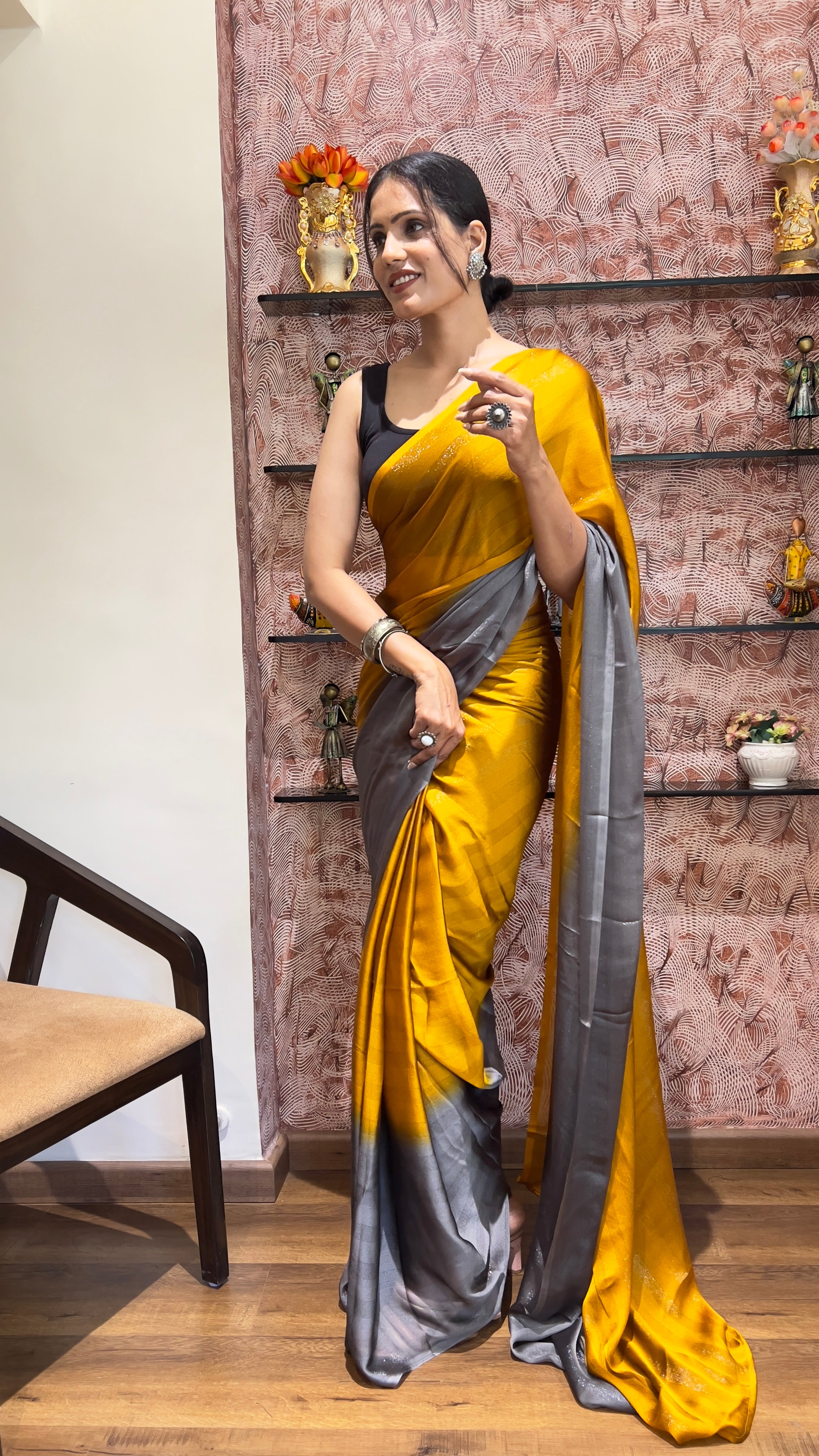 One Minute Ready To Wear New Premium Quality Sunshine Elegance Nylone Rimzim saree