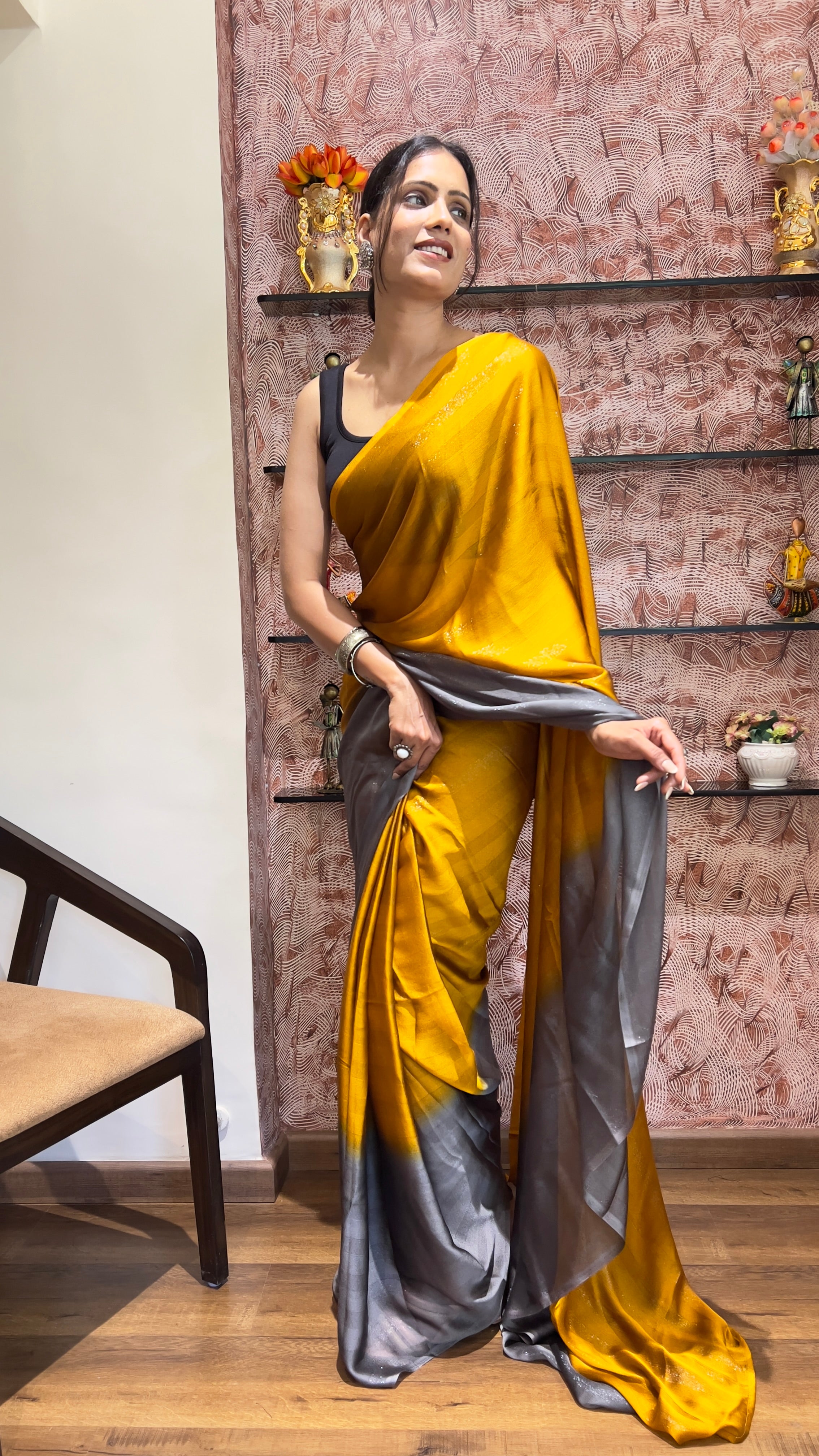 One Minute Ready To Wear New Premium Quality Sunshine Elegance Nylone Rimzim saree