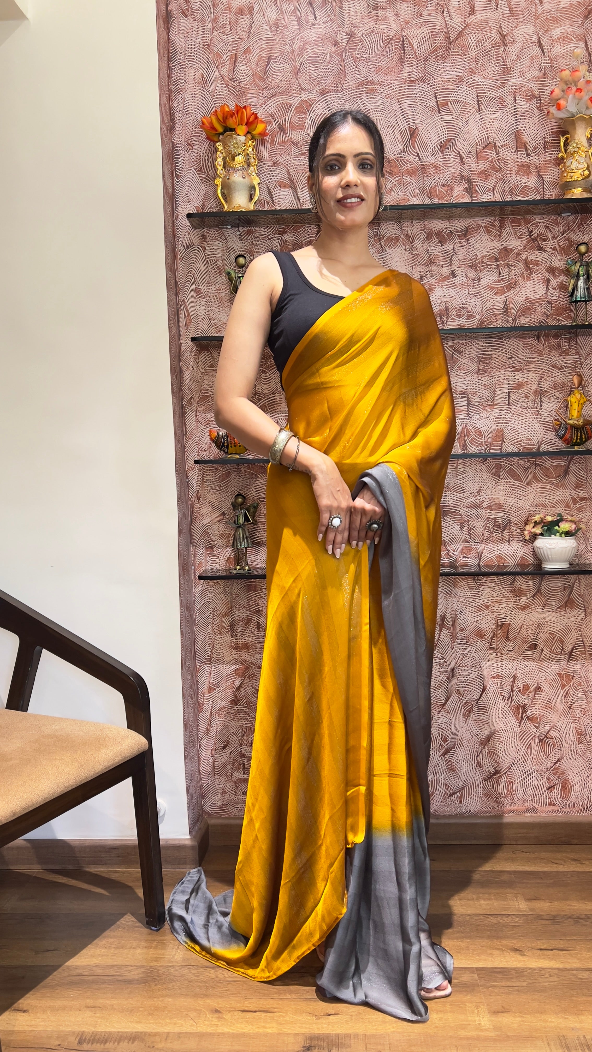 One Minute Ready To Wear New Premium Quality Sunshine Elegance Nylone Rimzim saree