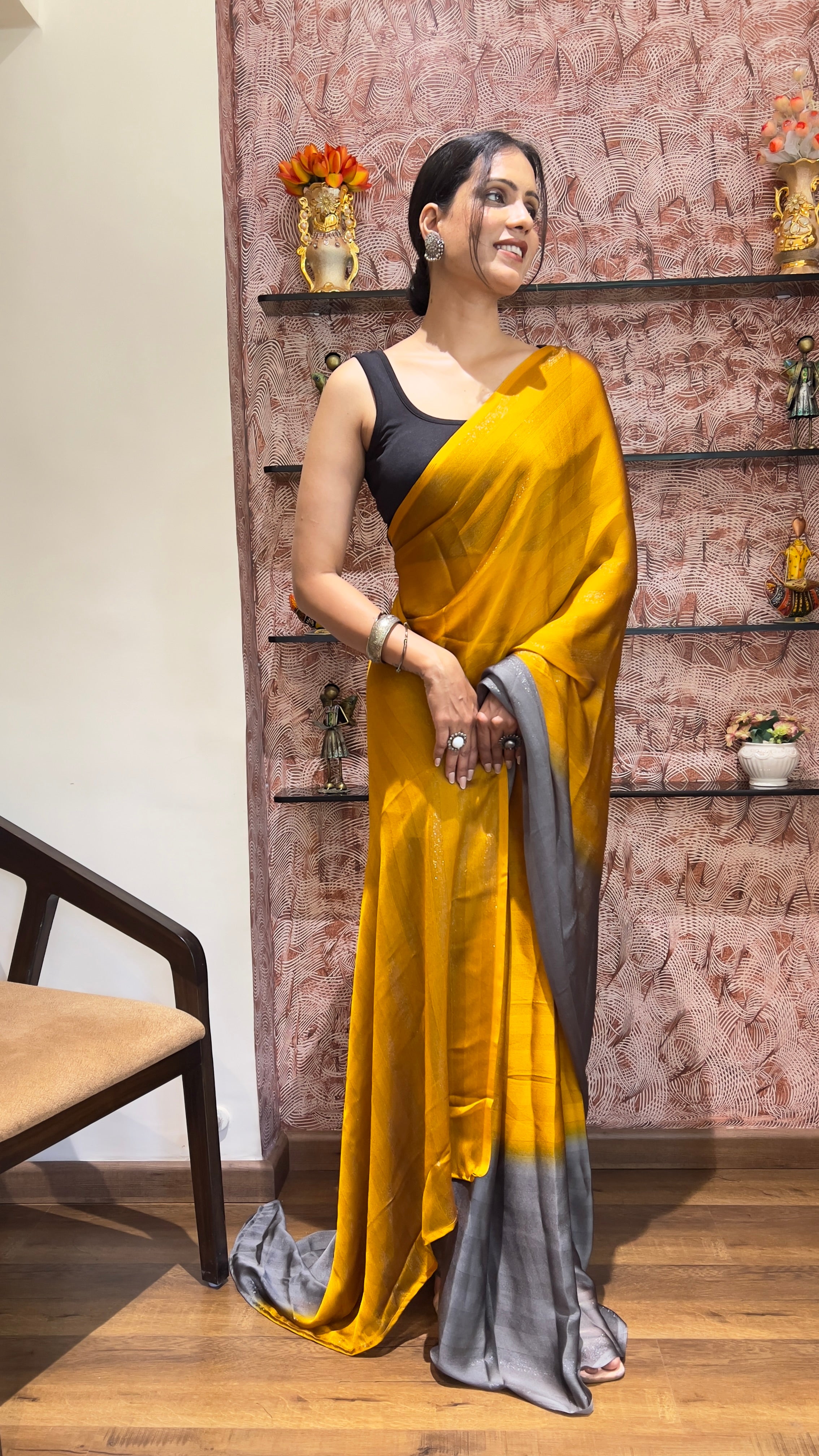 One Minute Ready To Wear New Premium Quality Sunshine Elegance Nylone Rimzim saree