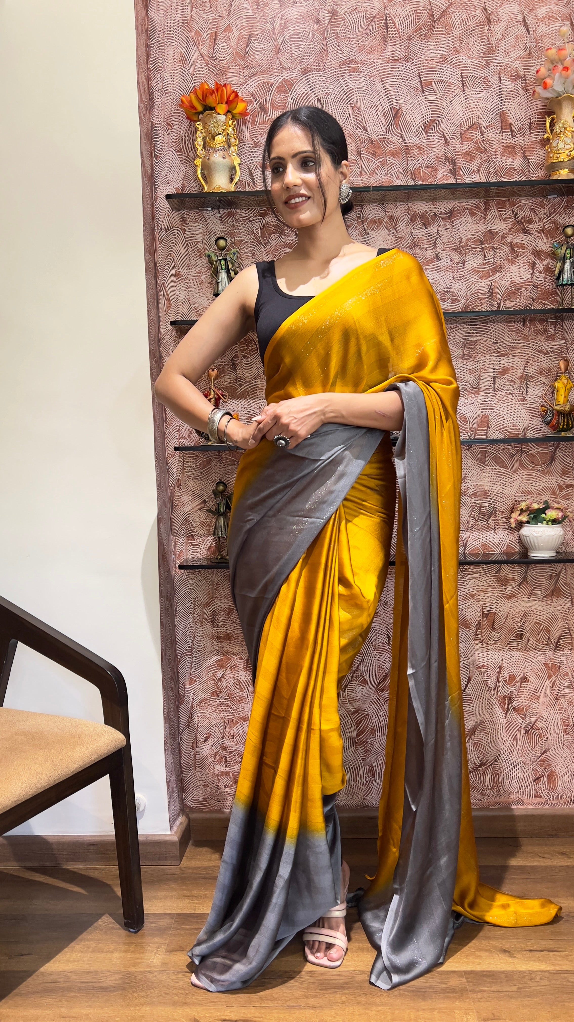 One Minute Ready To Wear New Premium Quality Sunshine Elegance Nylone Rimzim saree