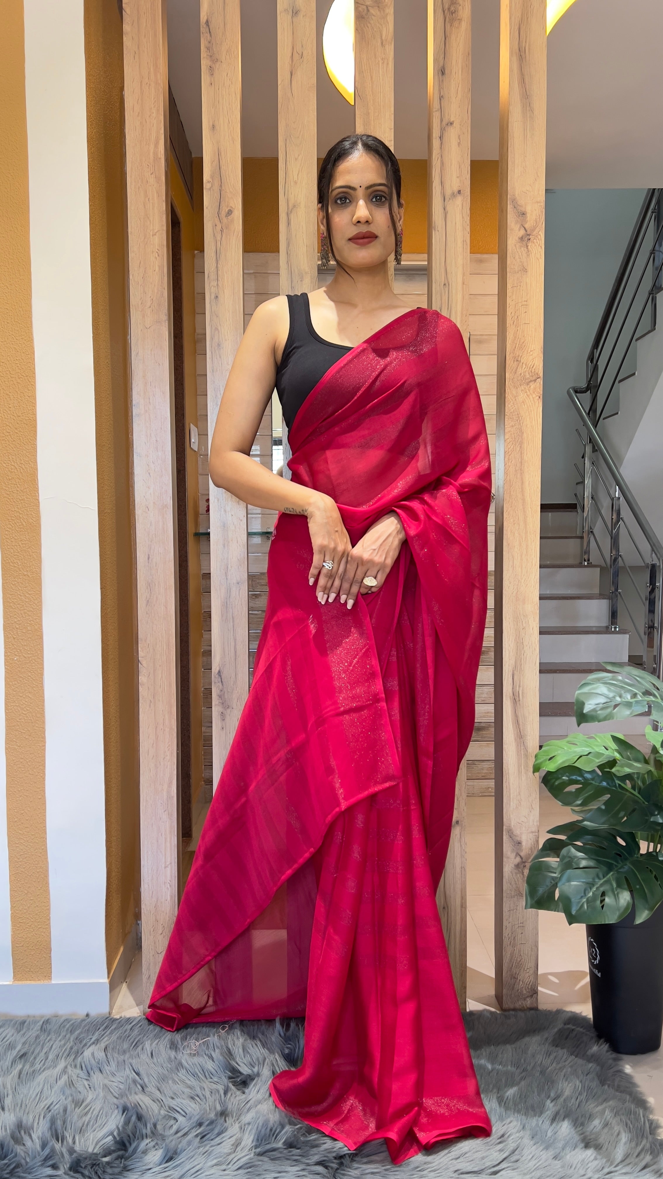 One Minute Ready To Wear New Premium Quality Cherry Blossom Reverie Nylone Rimzim saree