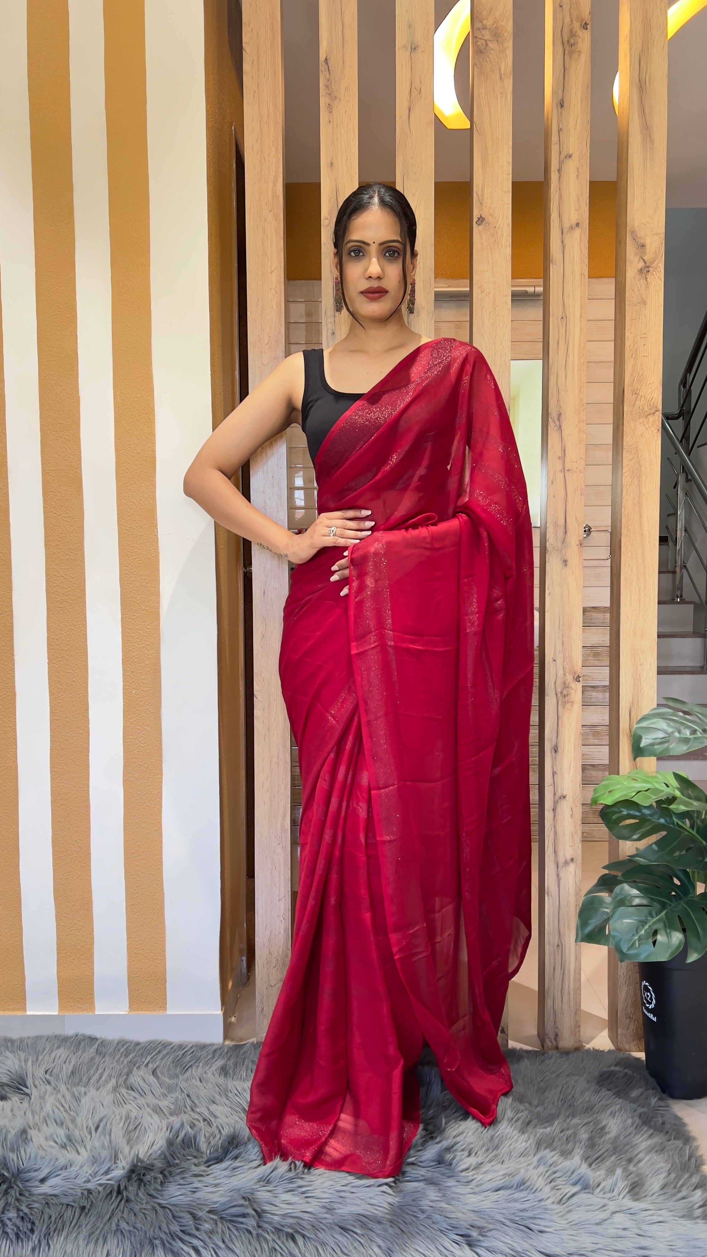 One Minute Ready To Wear New Premium Quality Vermilion Vogue Nylone Rimzim saree