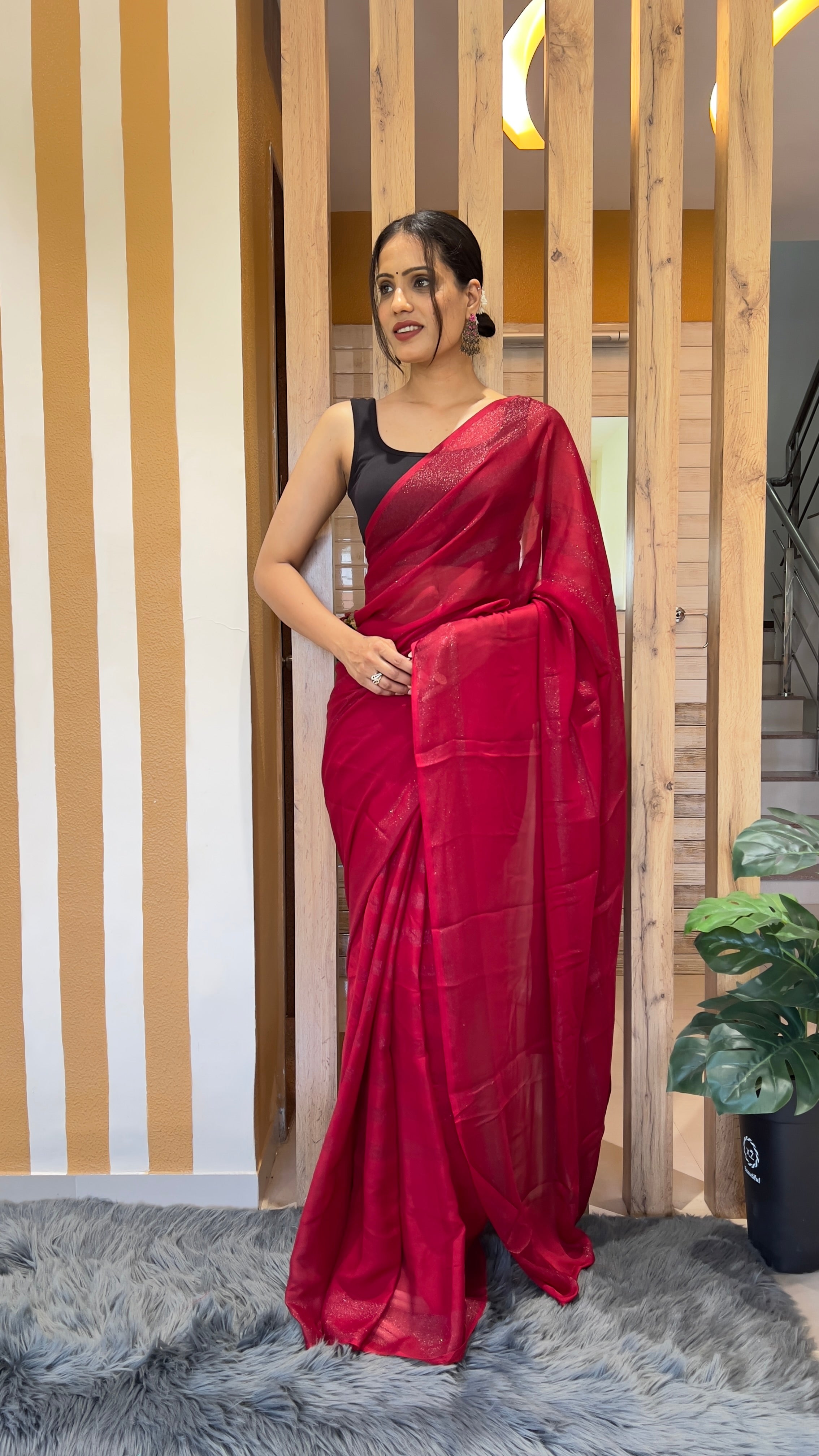 One Minute Ready To Wear New Premium Quality Vermilion Vogue Nylone Rimzim saree