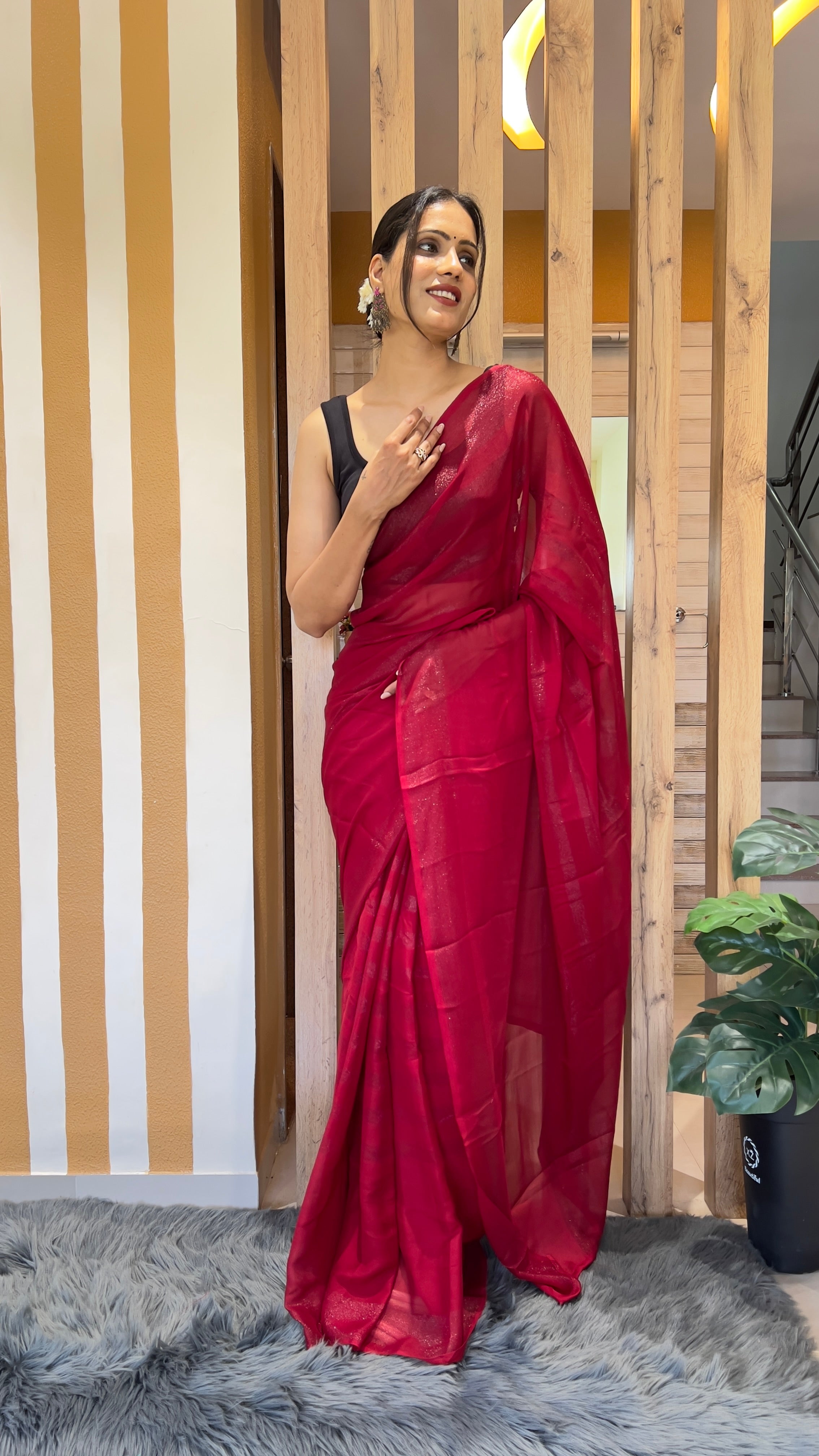 One Minute Ready To Wear New Premium Quality Vermilion Vogue Nylone Rimzim saree