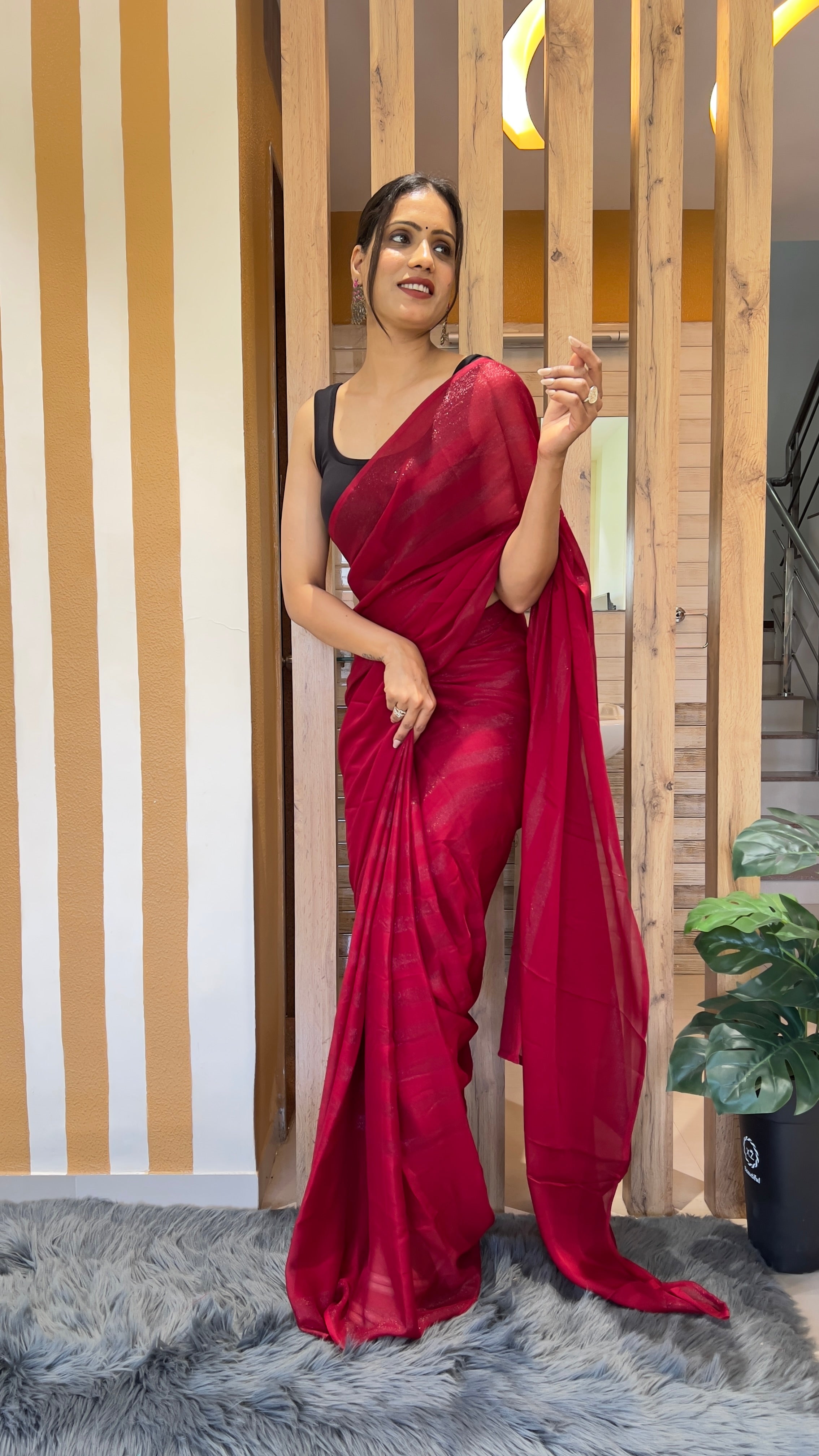 One Minute Ready To Wear New Premium Quality Vermilion Vogue Nylone Rimzim saree